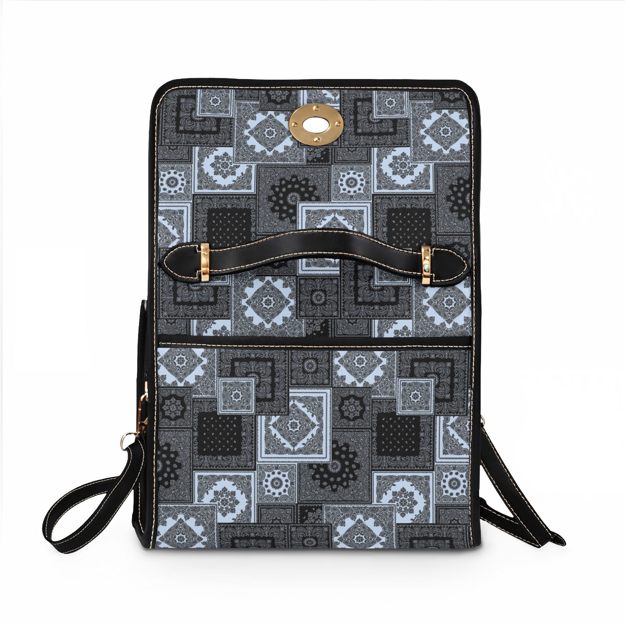 Canvas Satchel Bag — Geometric Patchwork Waterproof Crossbody for Everyday