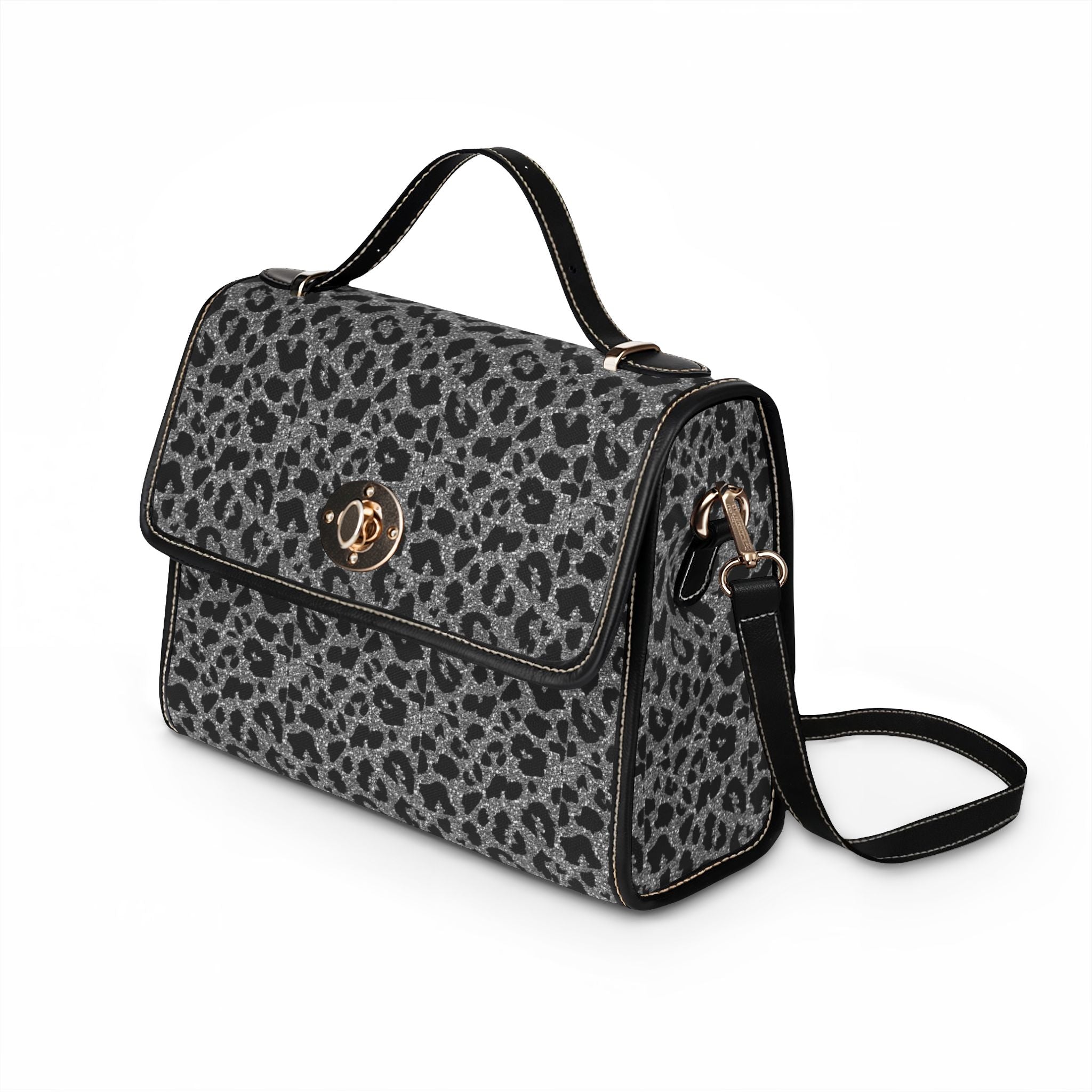 Gray Leopard Print Waterproof Canvas Bag | Top Handle Crossbody Satchel