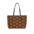 Brown PU Leather Shoulder Bag with Gold Leopard Bow Pattern