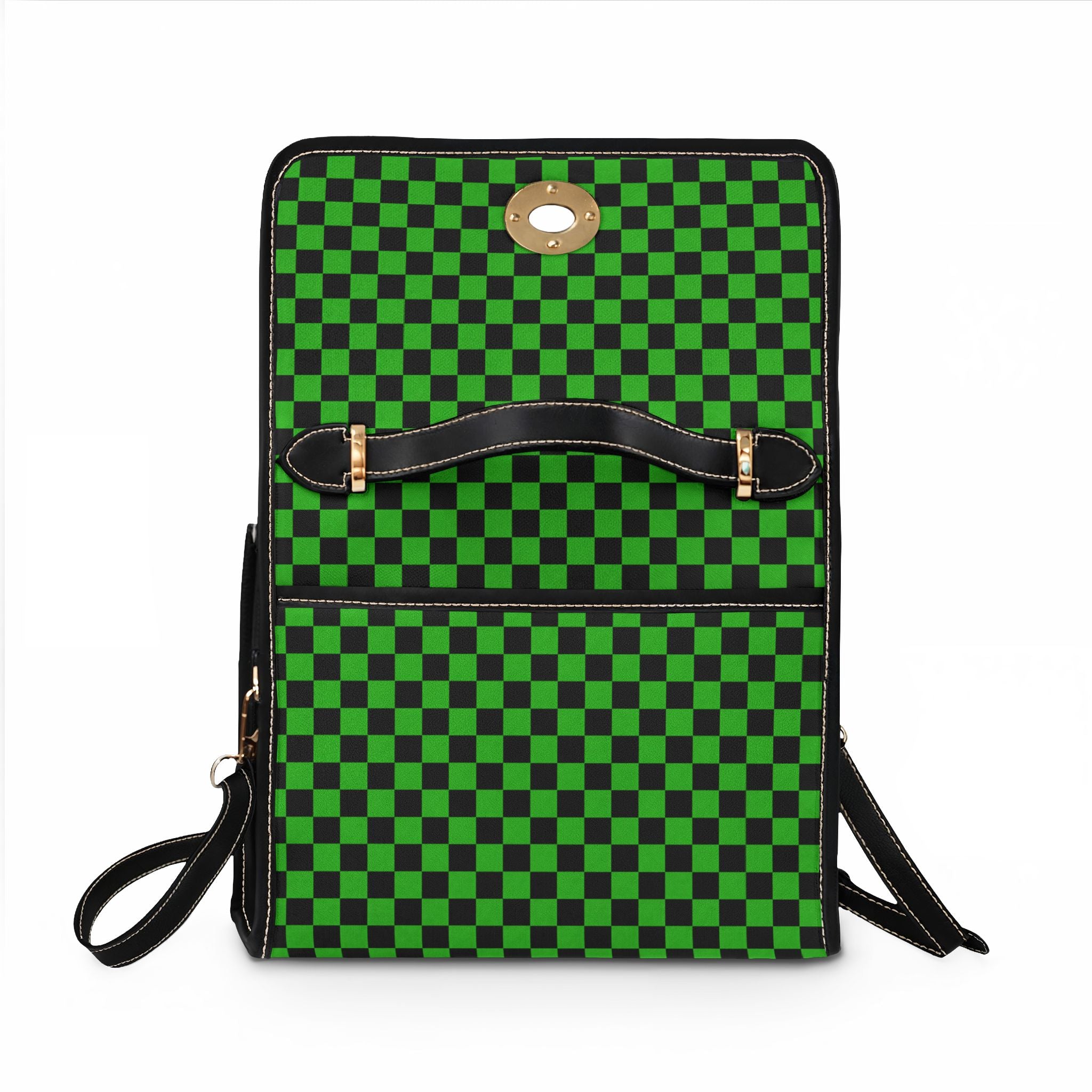 Black and Green Checkerboard Pattern Waterproof Canvas Bag