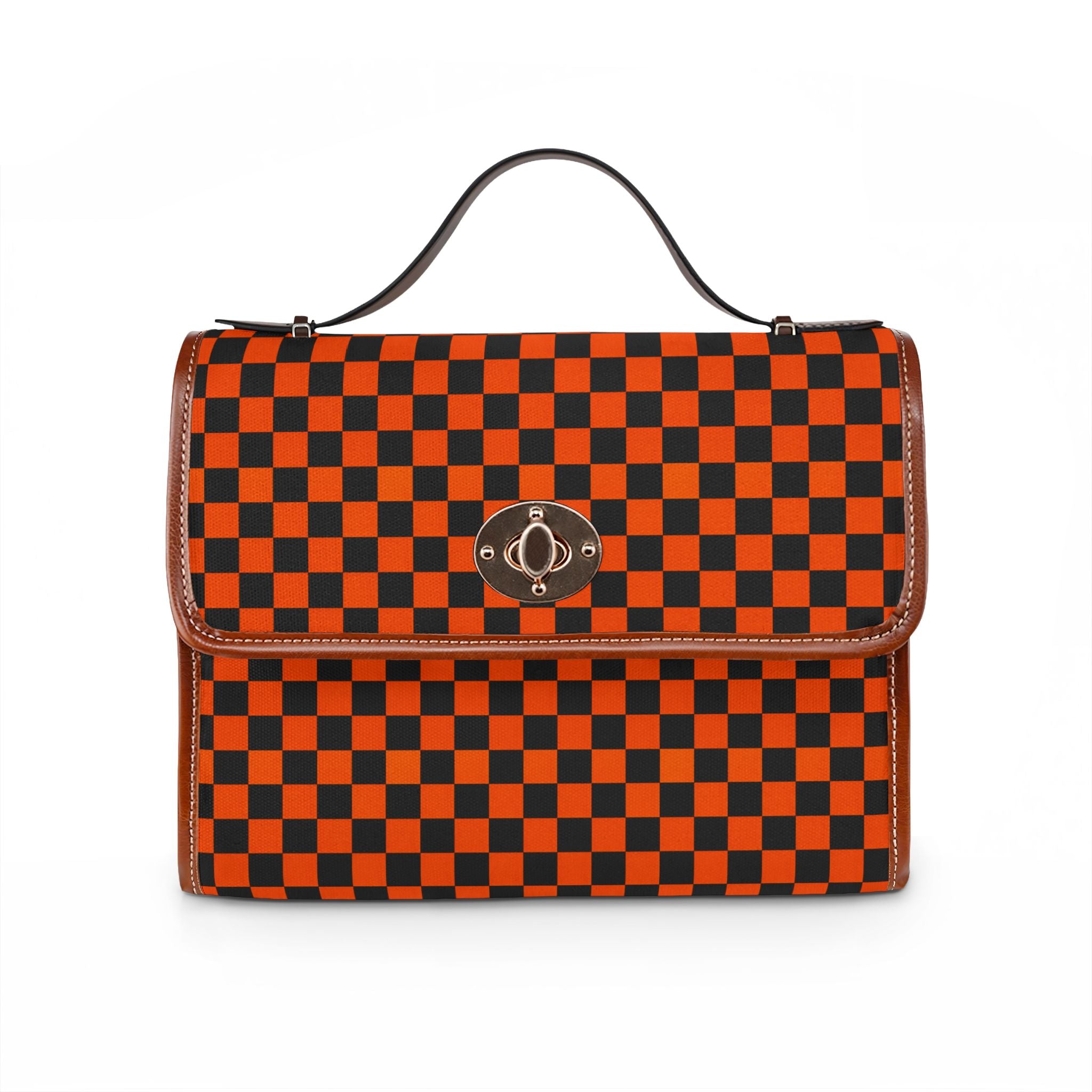 Black and Orange Checkerboard Pattern Waterproof Canvas Bag