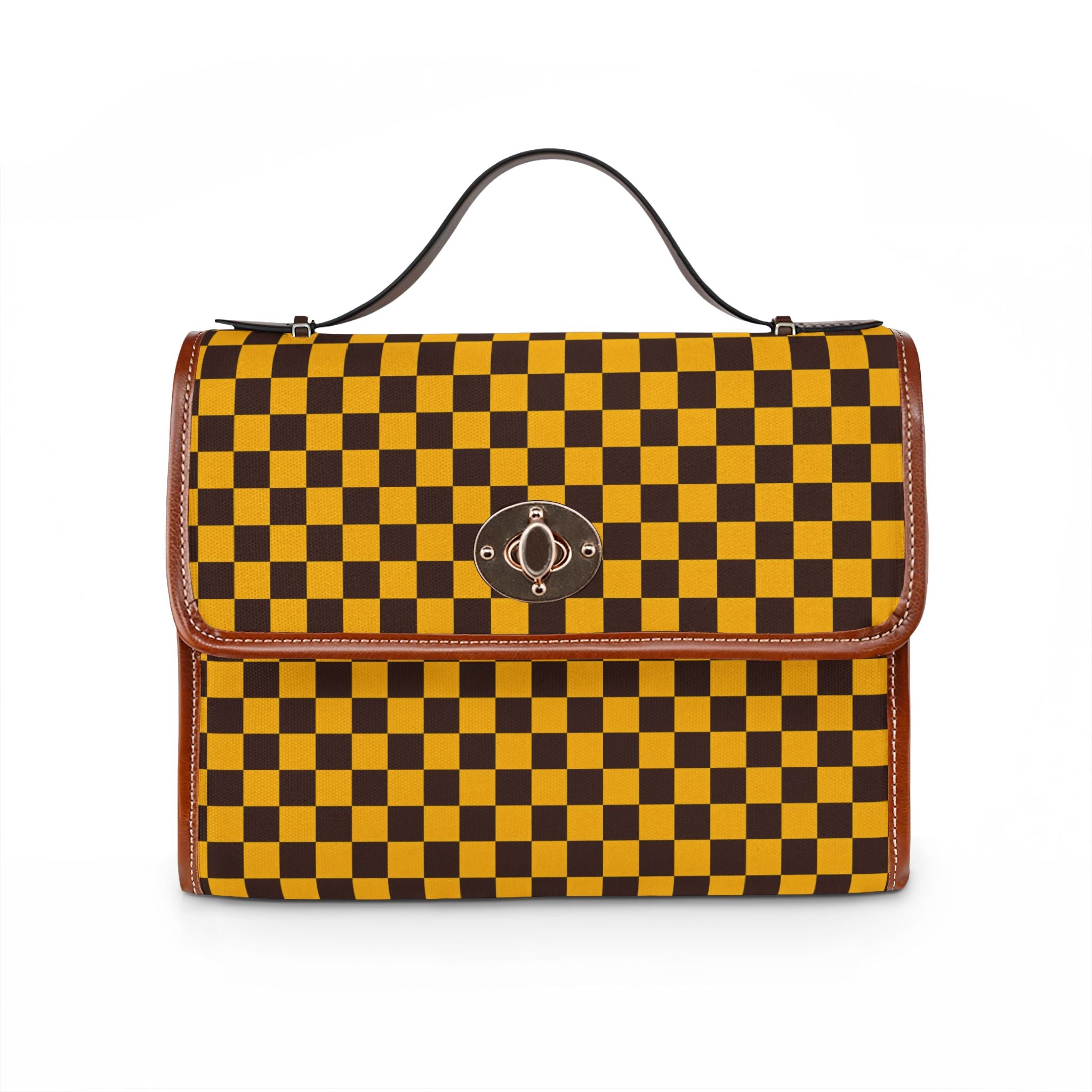 Yellow Black Checkerboard Waterproof Canvas Bag | Retro Grid Tote