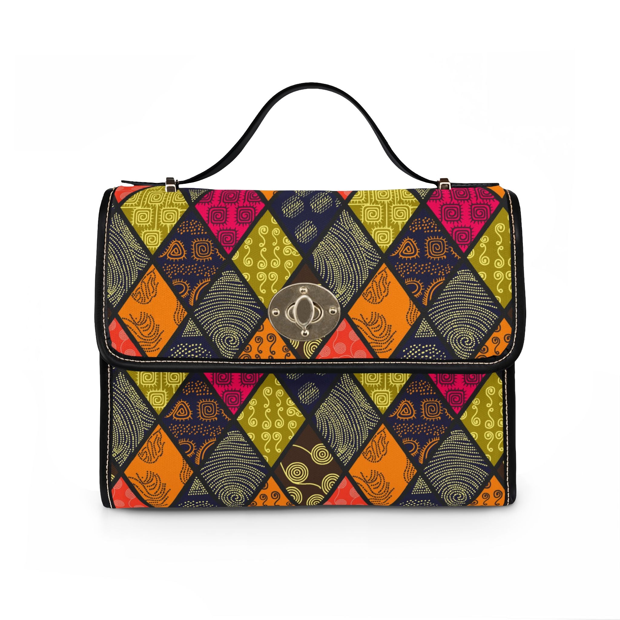Colorful Diamond Patchwork Waterproof Canvas Bag | Geometric Pattern Satchel