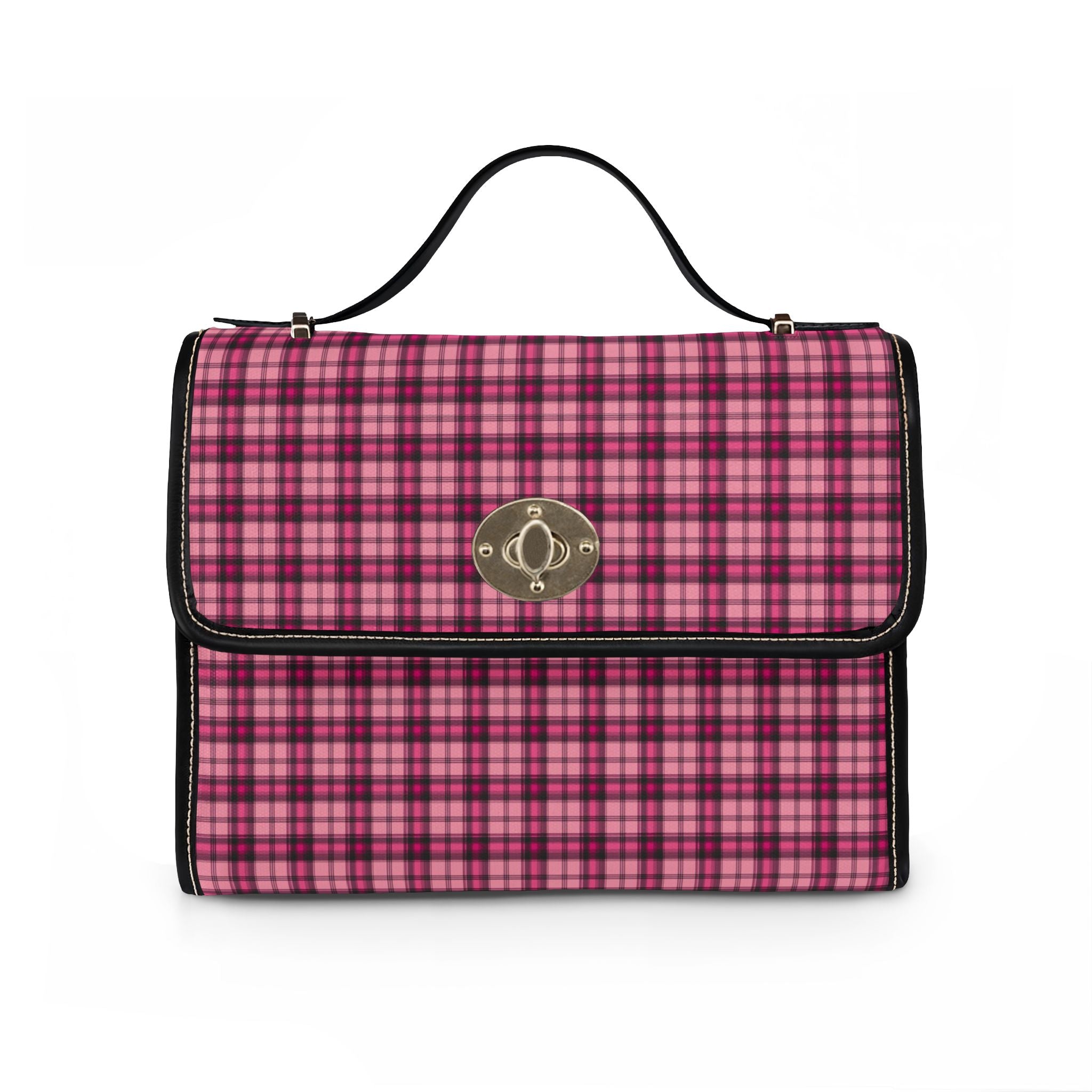 Pink Plaid Tote Bag | Waterproof Canvas Bag, Checkered Pattern