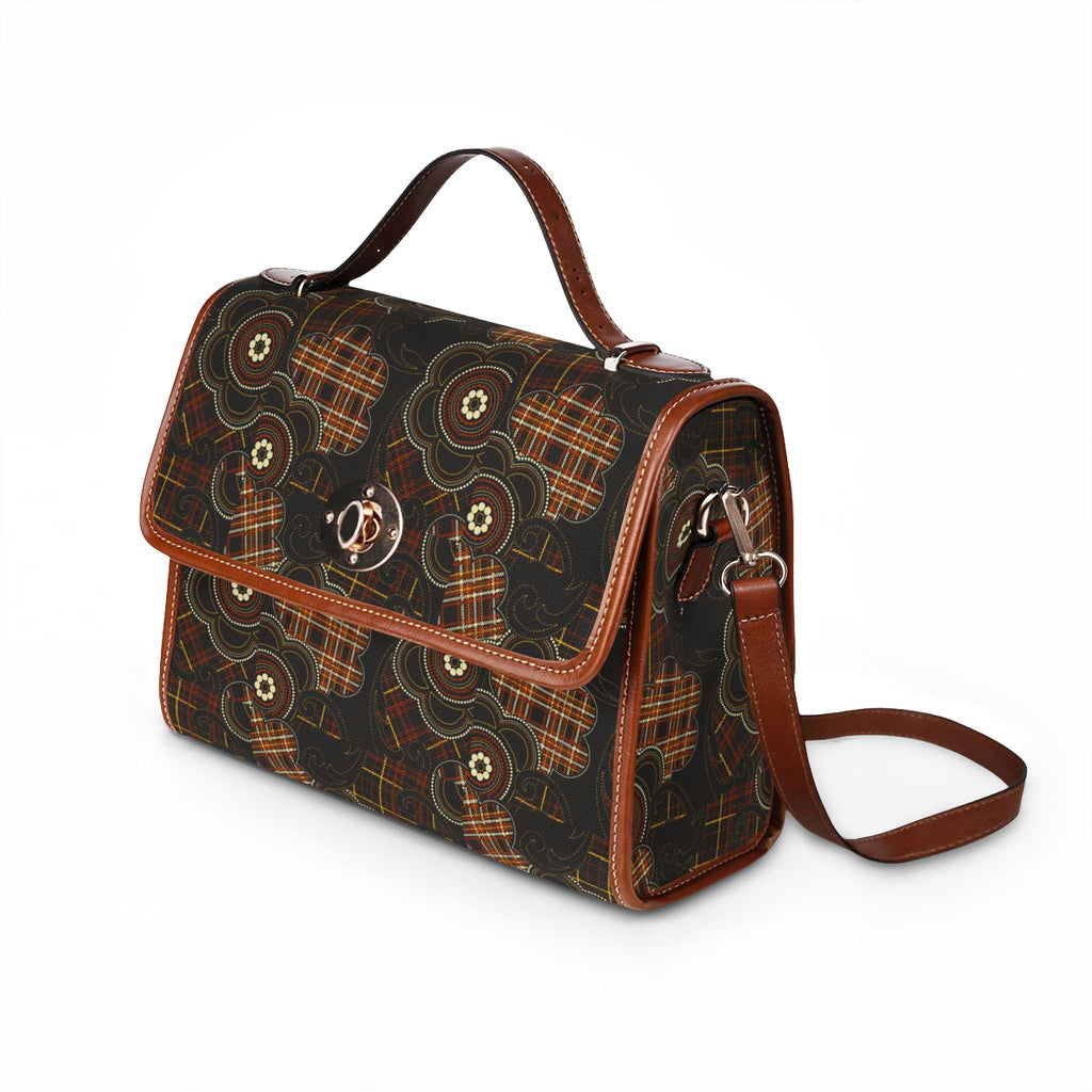 Flower with Plaid Pattern Brown Waterproof Canvas Bag