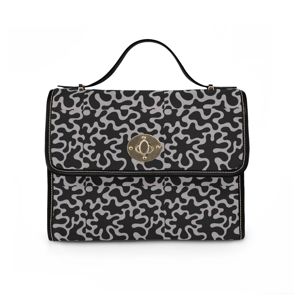 Abstract Black Gray Swirl Pattern Waterproof Canvas Bag | Top Handle Crossbody