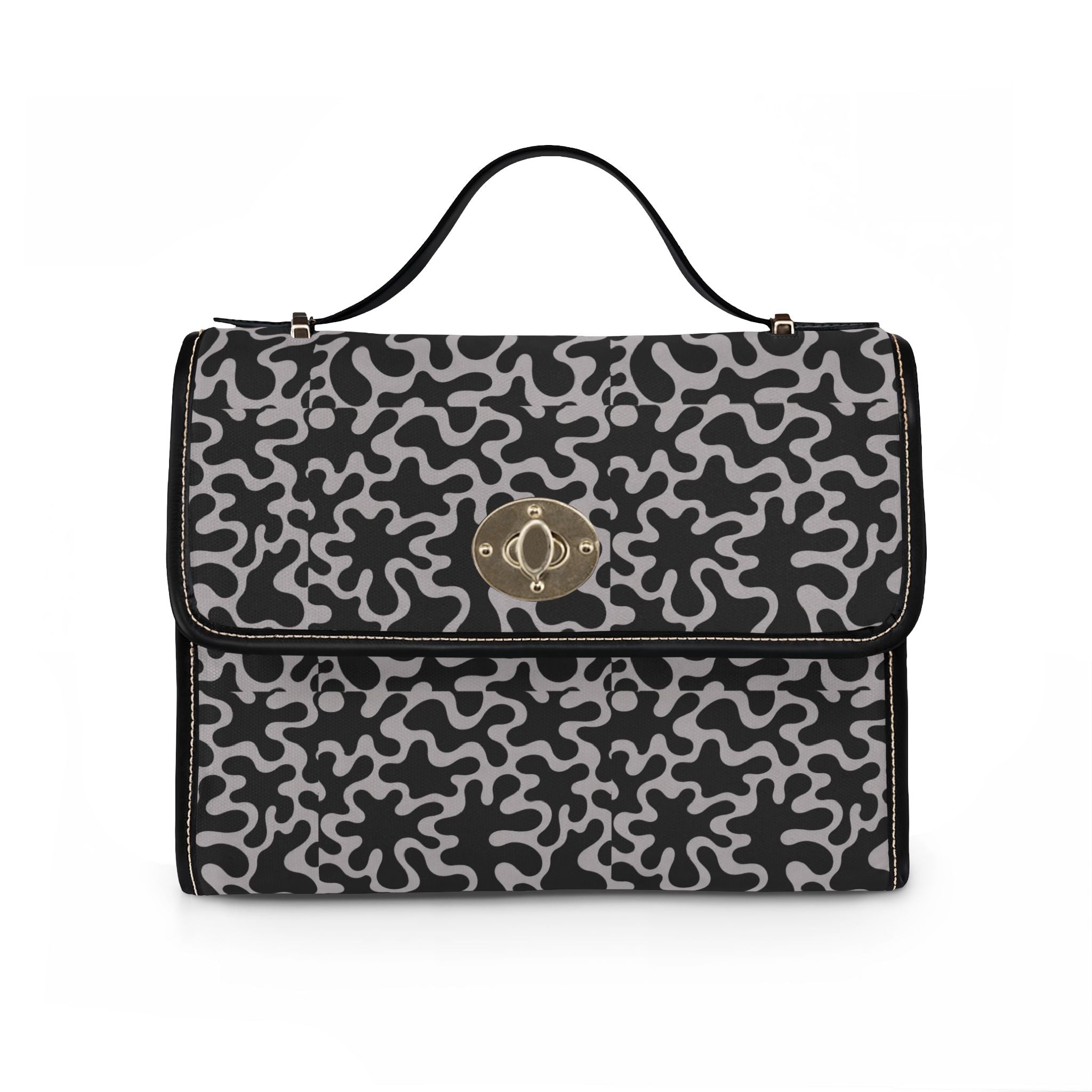 Abstract Black Gray Swirl Pattern Waterproof Canvas Bag | Top Handle Crossbody