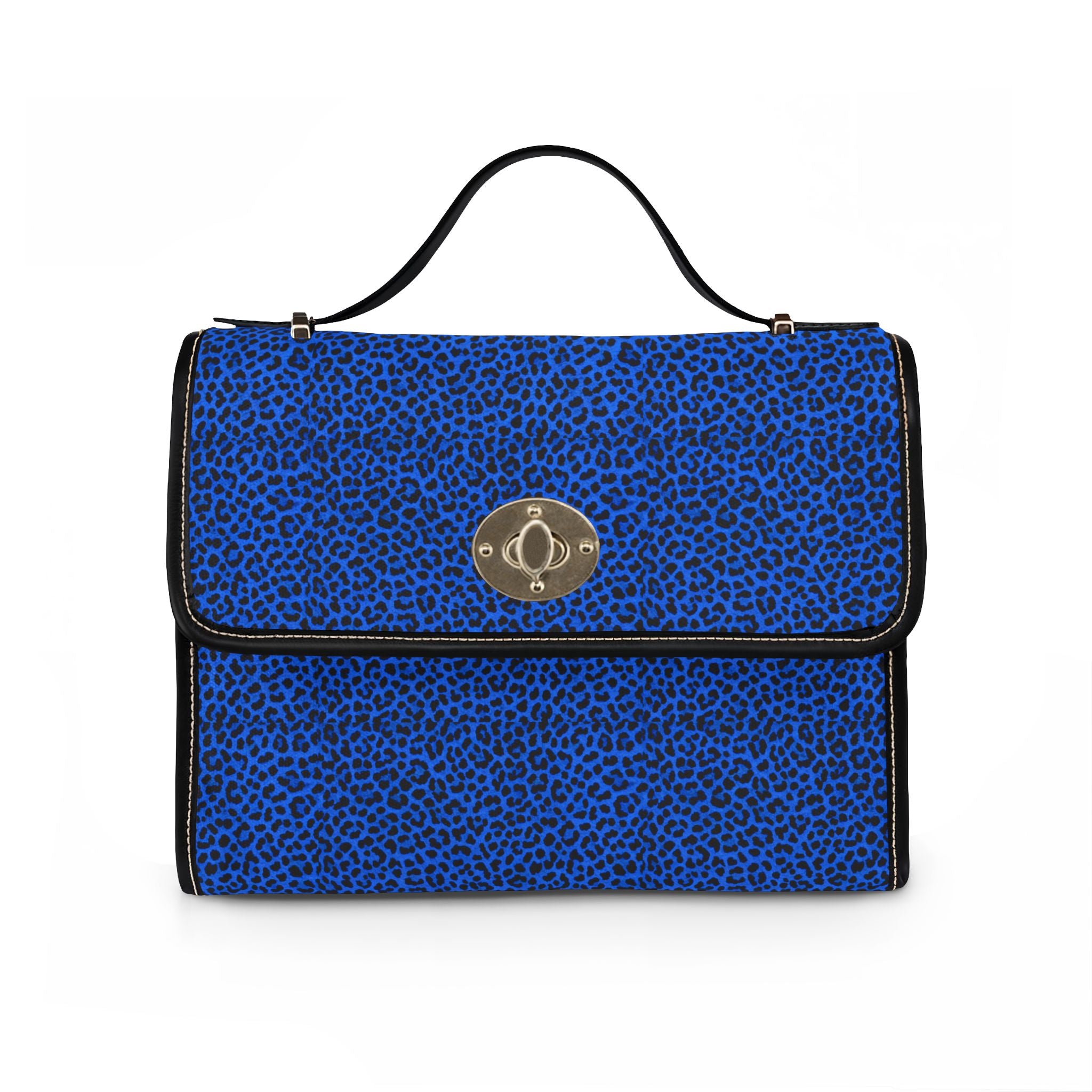 Blue Leopard Print Canvas Bag | Waterproof Top-Handle Satchel