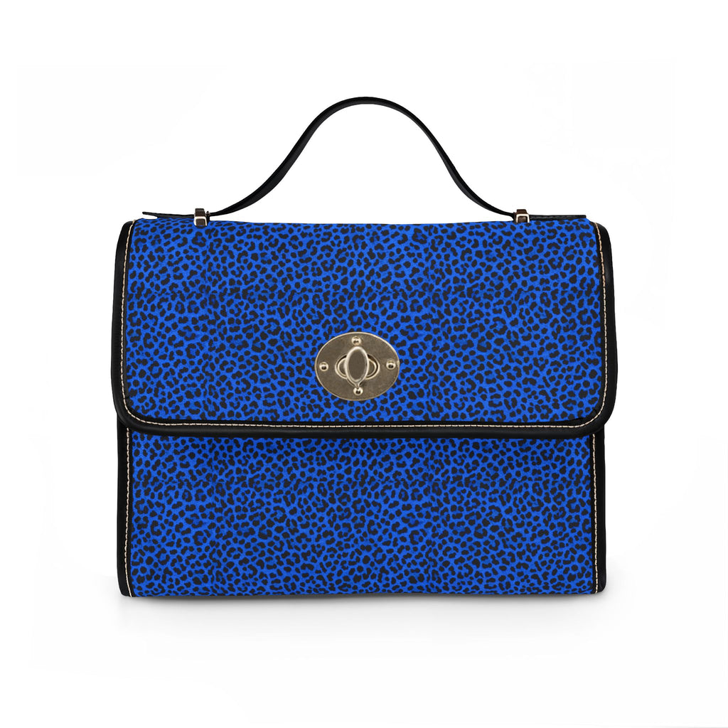 Blue Leopard Print Canvas Bag | Waterproof Top-Handle Satchel