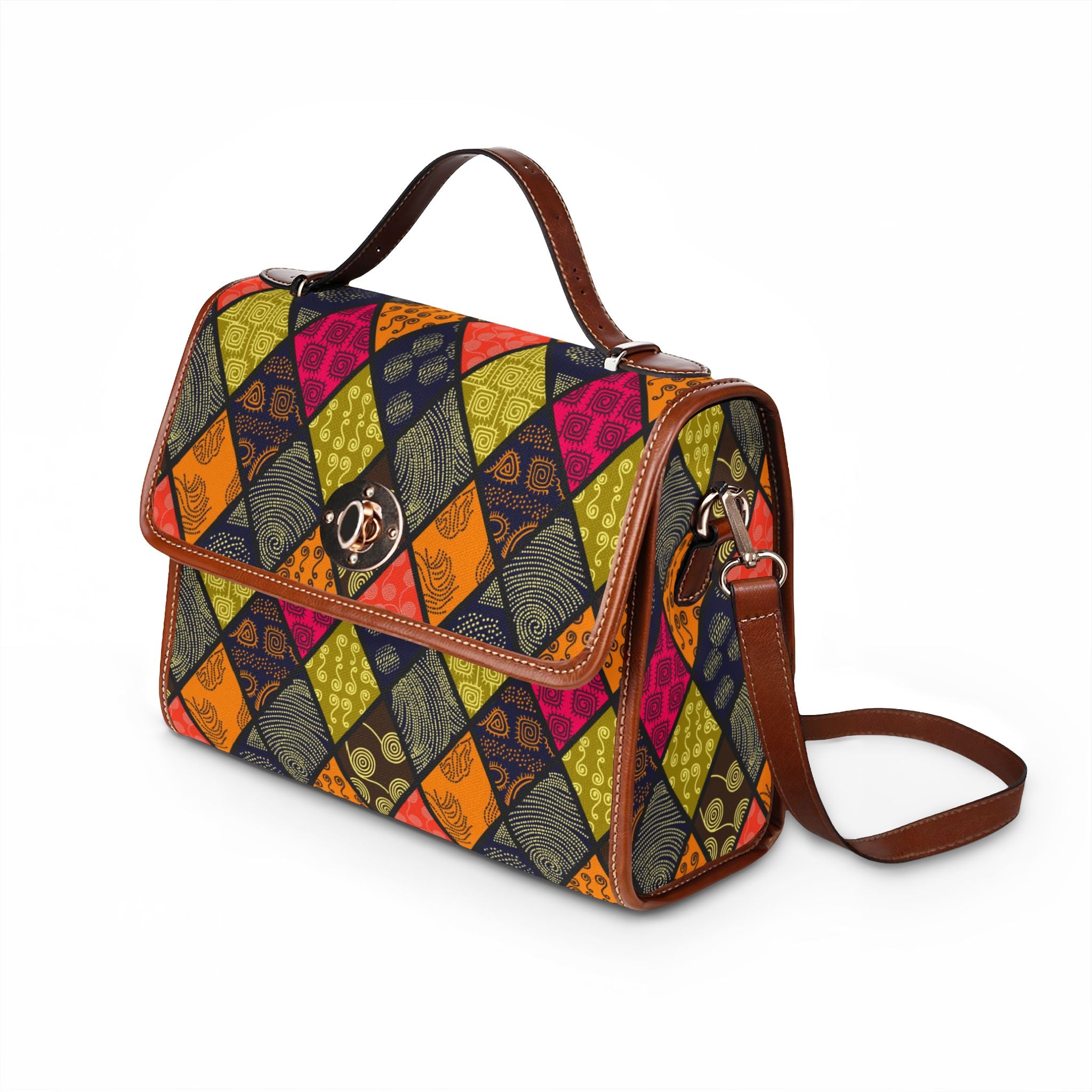 Colorful Diamond Patchwork Waterproof Canvas Bag | Geometric Pattern Satchel