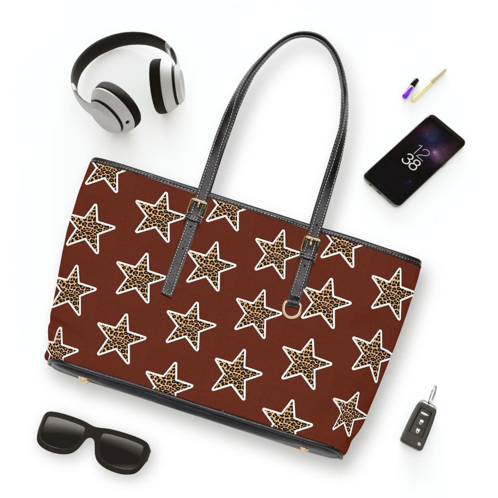 Leopard Star PU Leather Shoulder Bag – Brown Star Pattern Tote