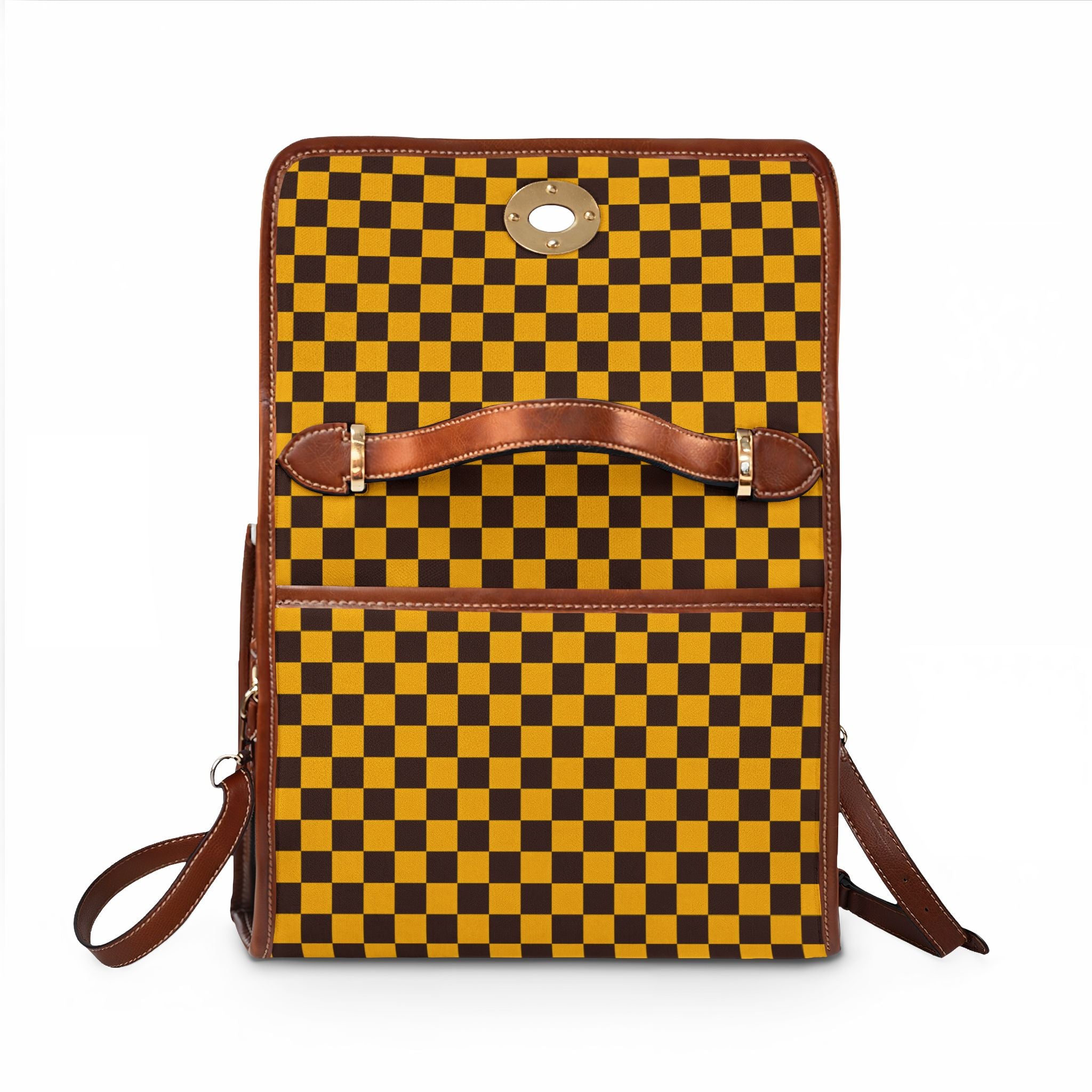 Brown and Yellow Checkerboard Waterproof Canvas Bag