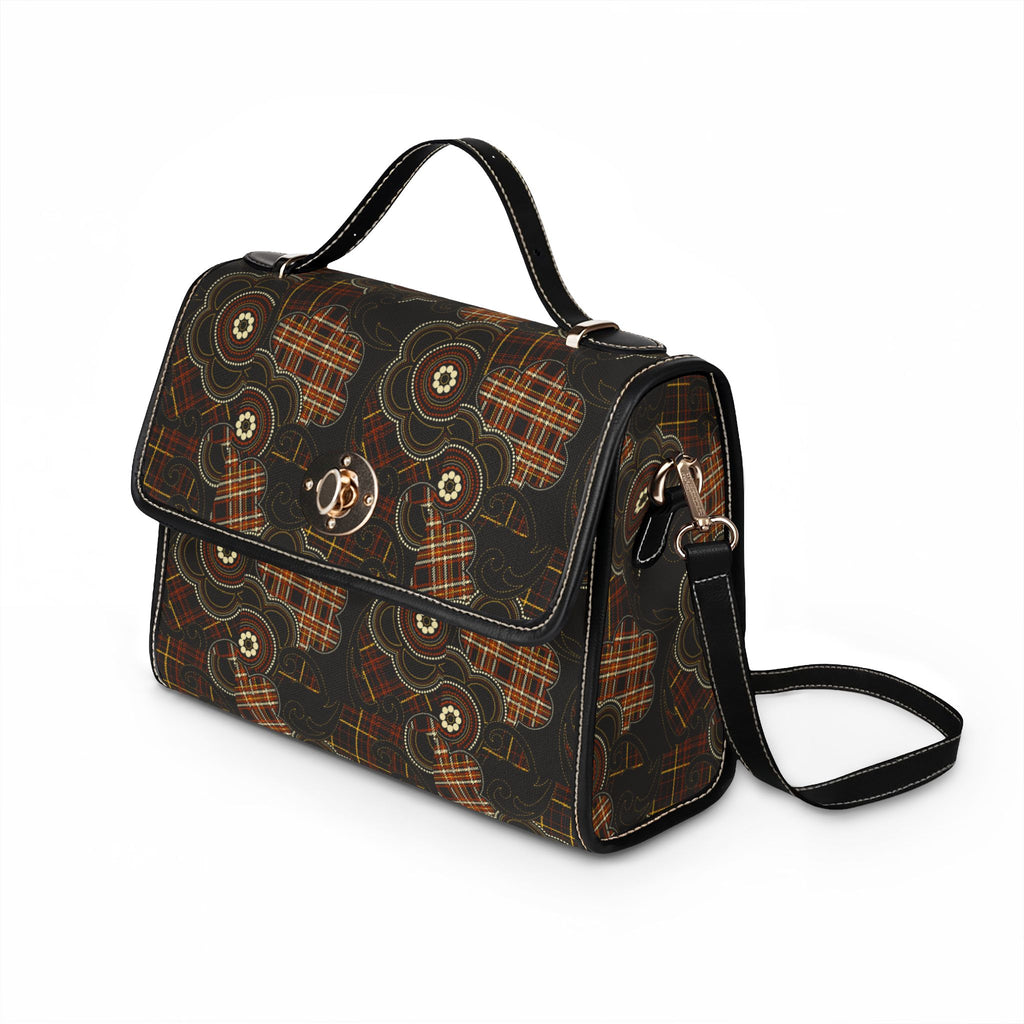 Flower with Plaid Pattern Brown Waterproof Canvas Bag