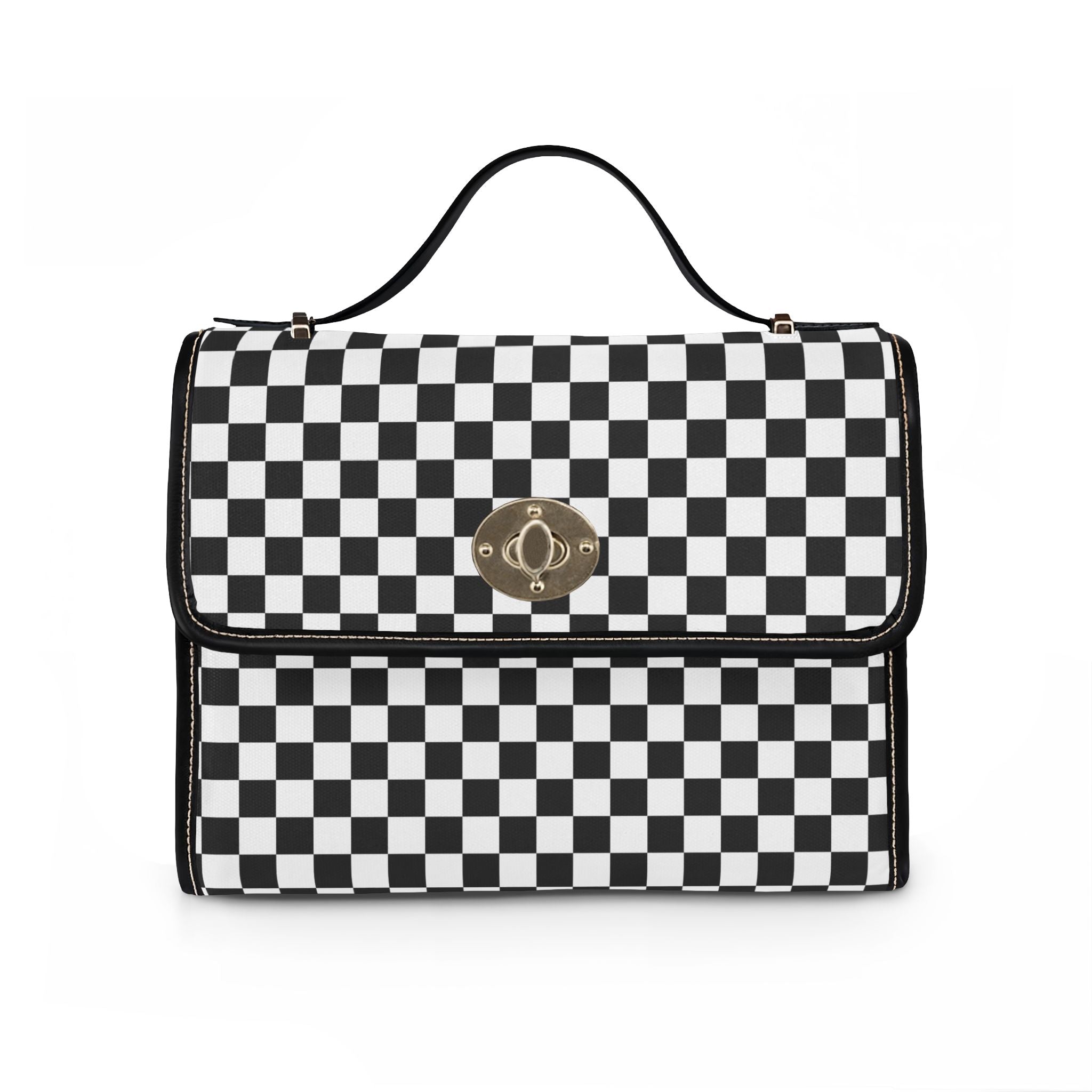 Black White Checkerboard Tote Bag | Waterproof Canvas Bag, Retro Racing Pattern