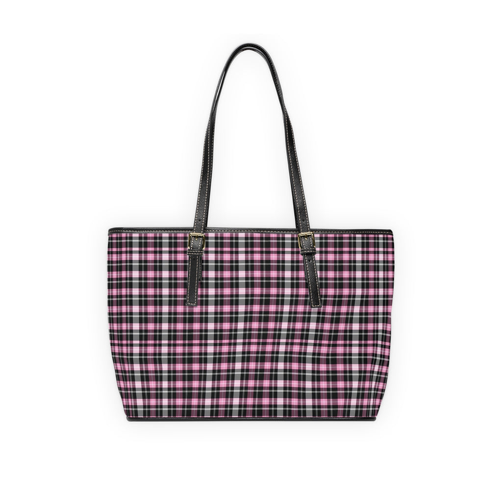 Pink Black Plaid Shoulder Bag | PU Leather Tote, Check Pattern