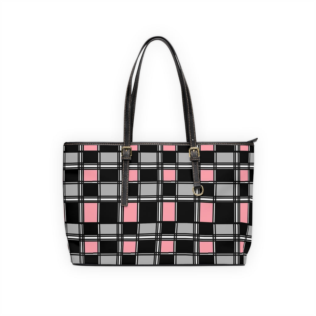 Pink & Black Plaid PU Leather Shoulder Bag