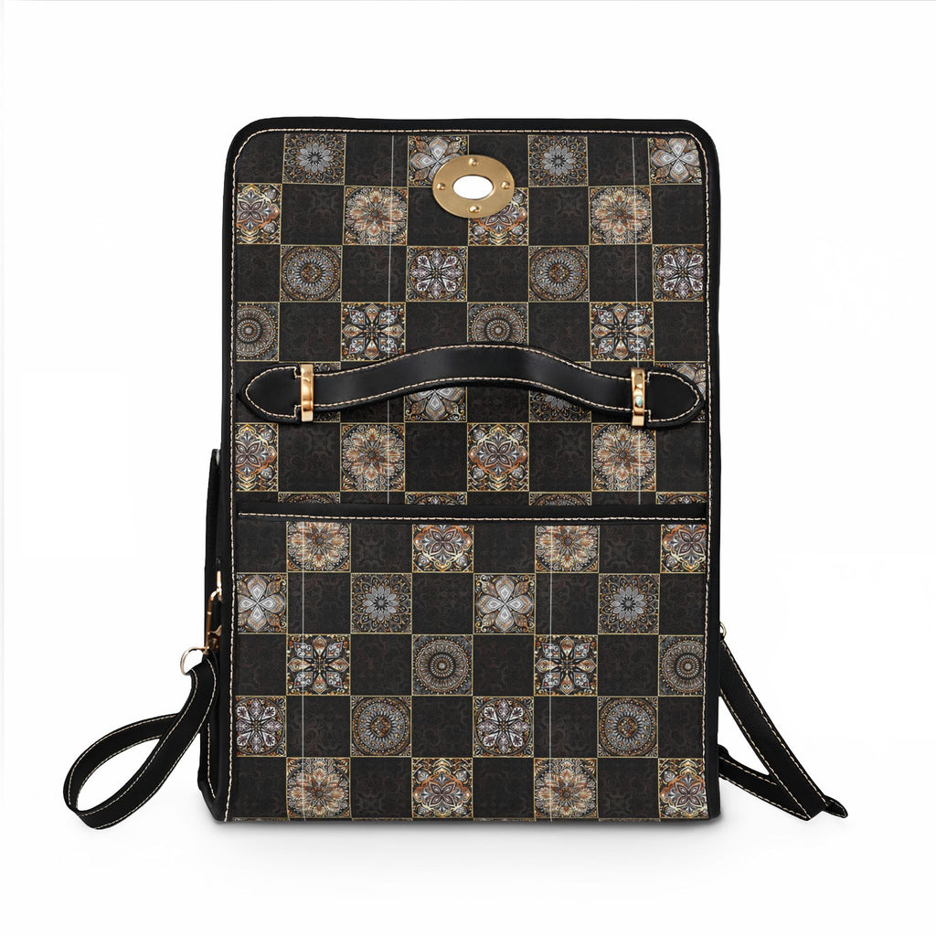 Vintage Tile Checkerboard Canvas Handbag — Waterproof Grid Pattern Shoulder Bag