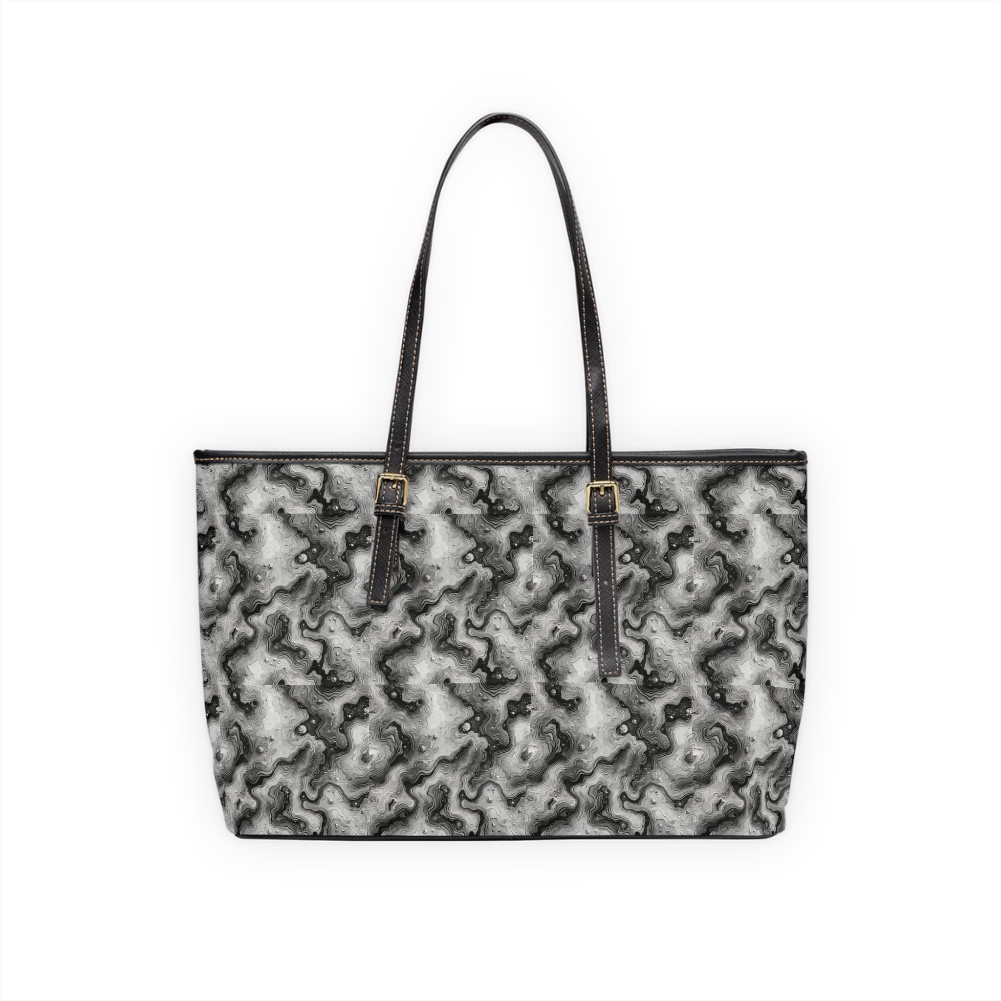 Abstract Marble Swirl PU Leather Shoulder Bag | Black White Marble Pattern