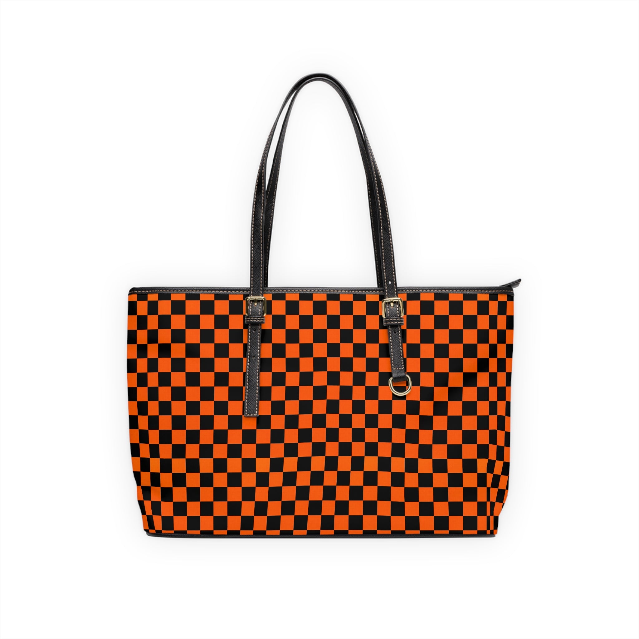 Orange Black Checkerboard PU Leather Shoulder Bag