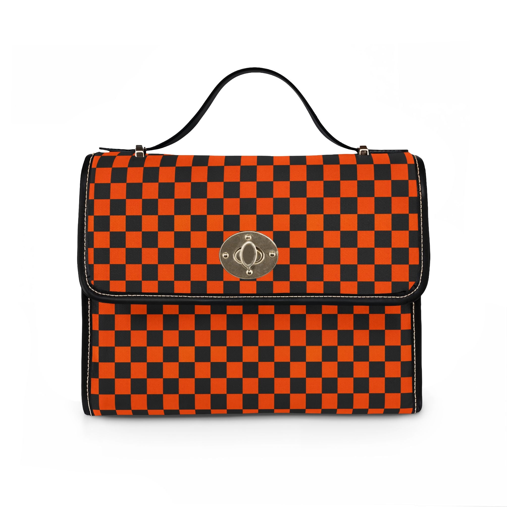 Black and Orange Checkerboard Pattern Waterproof Canvas Bag