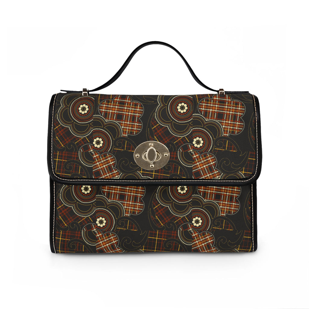 Flower with Plaid Pattern Brown Waterproof Canvas Bag