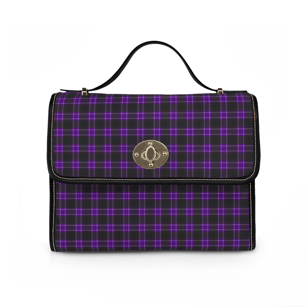 Black and Purple Plaid Pattern Waterproof Canvas Bag