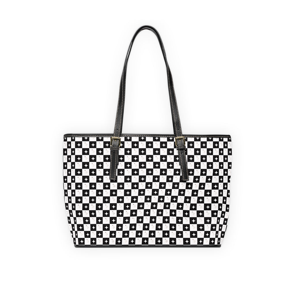 Checkerboard PU Leather Shoulder Bag – Black & White Patterned Tote