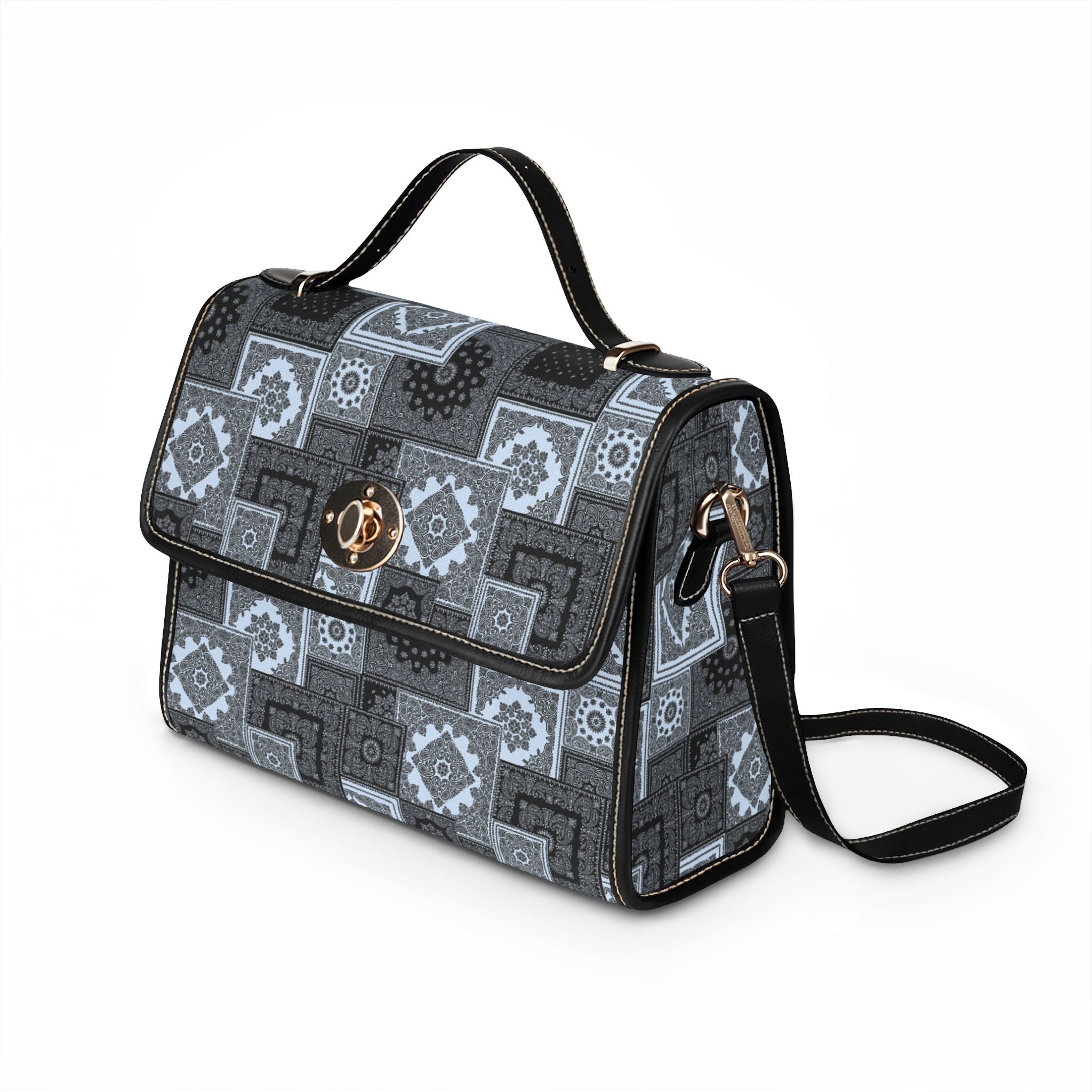 Canvas Satchel Bag — Geometric Patchwork Waterproof Crossbody for Everyday