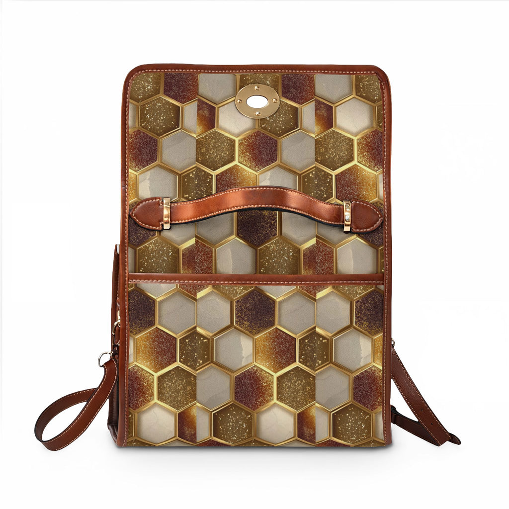 Canvas Satchel — Waterproof Geometric Plaid Pattern (Pink, Brown)