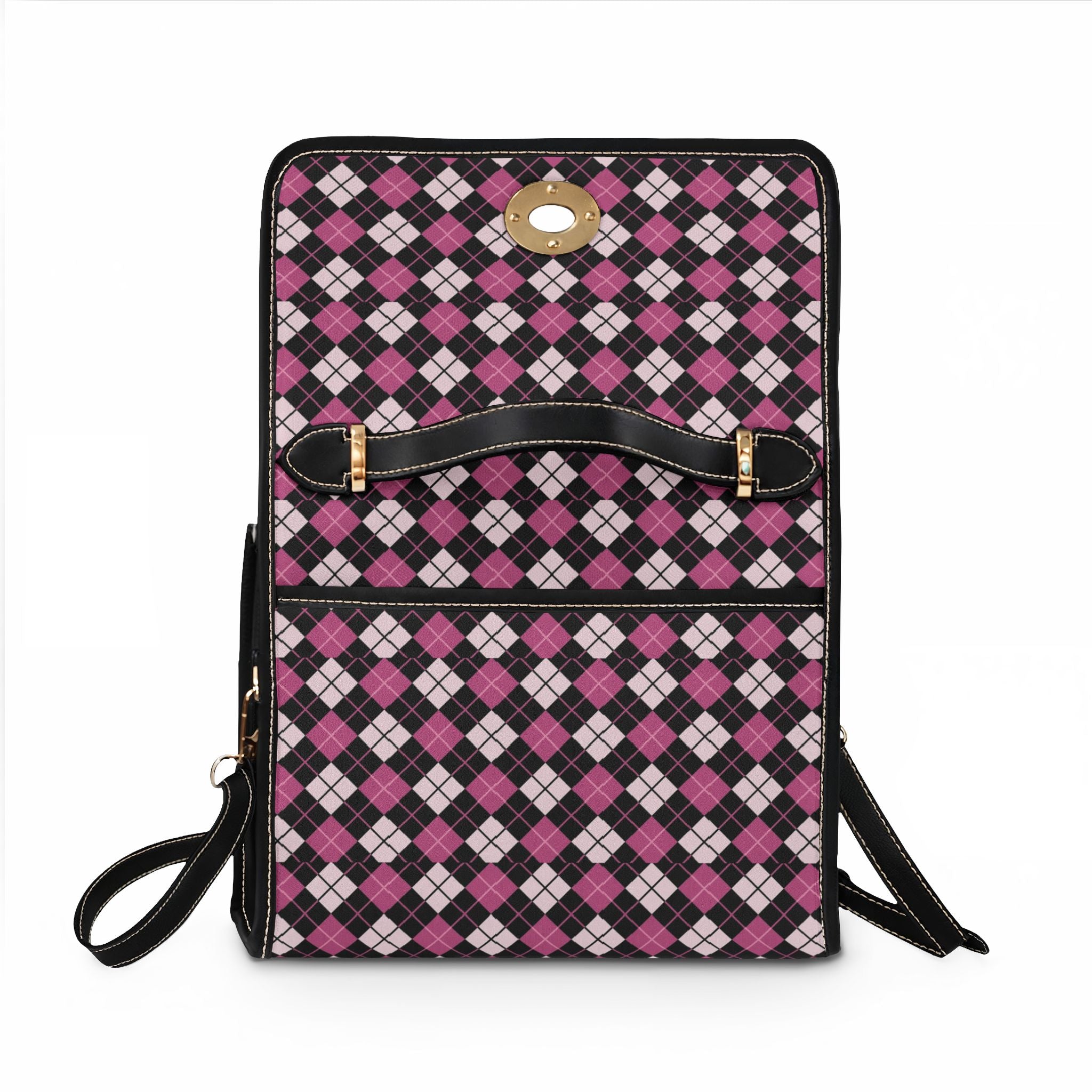 Pink Black Argyle Pattern Waterproof Canvas Bag | Plaid Handbag