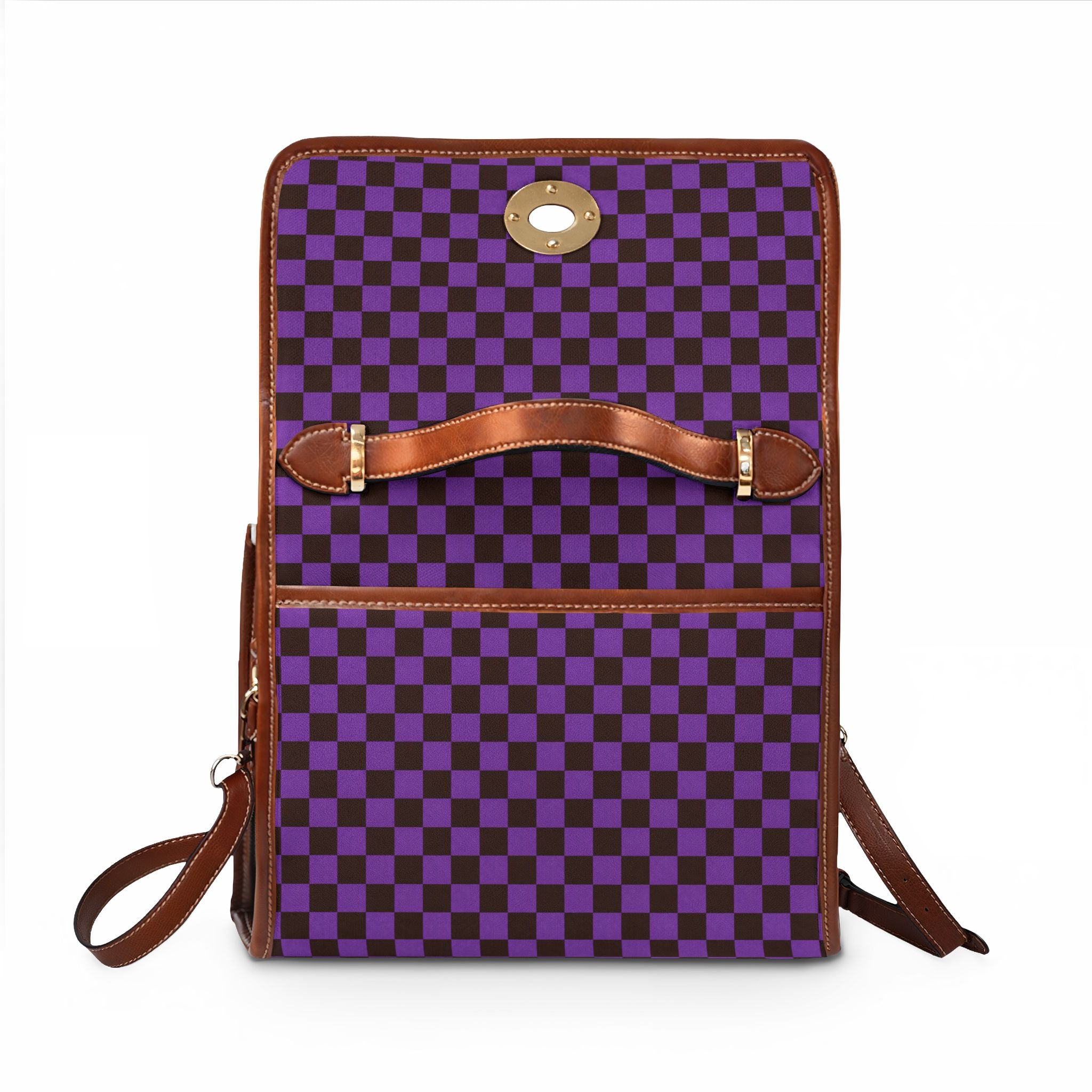 Purple Checkerboard Waterproof Canvas Bag | Tote, Satchel, Travel Crossbody
