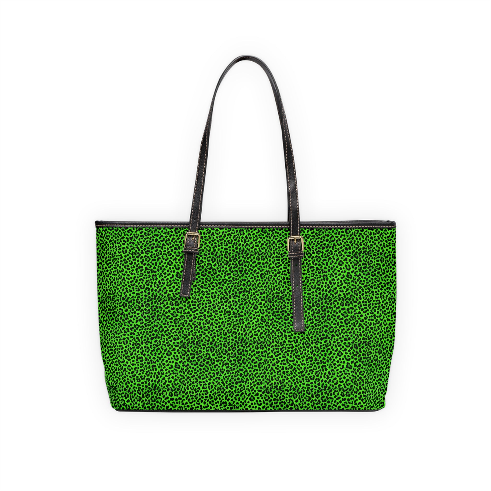 Green Leopard Print Shoulder Bag — PU Leather Tote for Everyday Chic