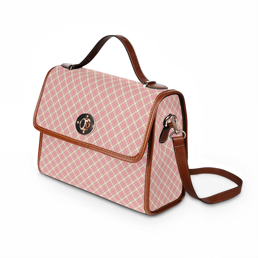 Pink Plaid Pattern Waterproof Canvas Bag | Crossbody Briefcase
