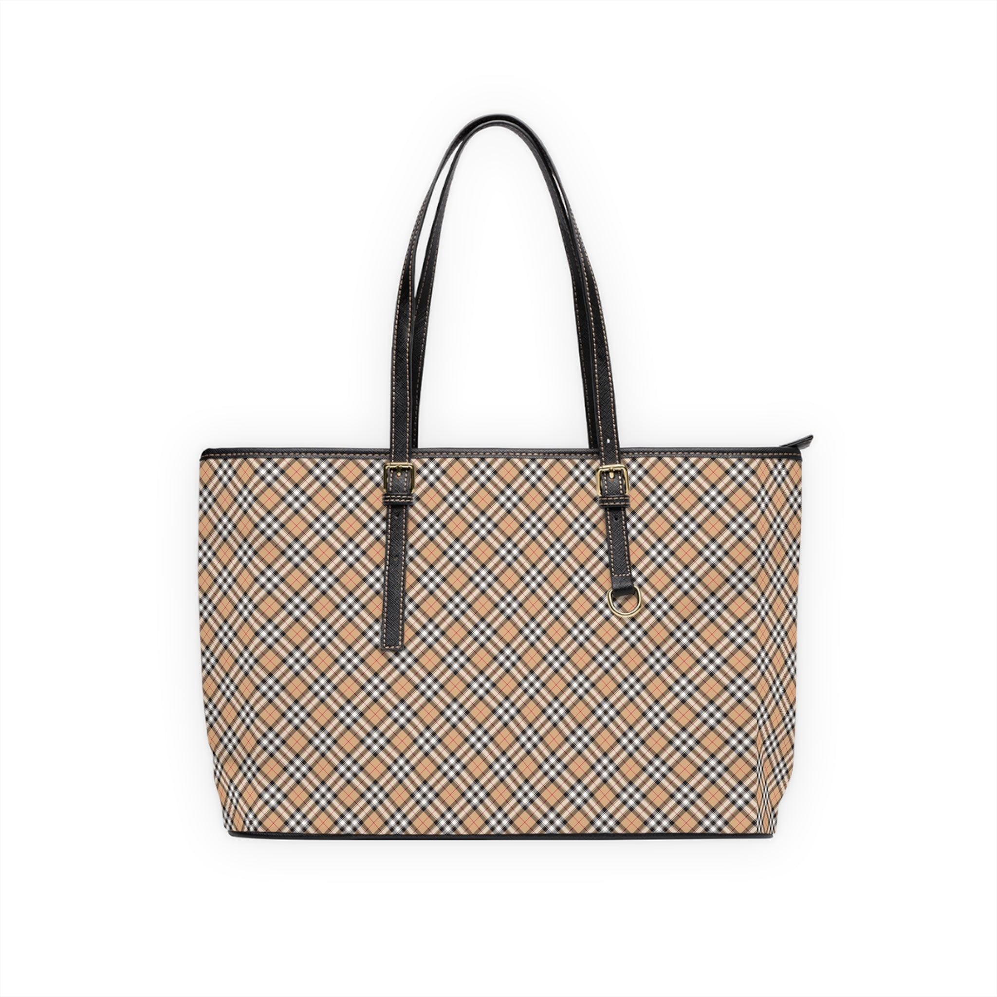 Tan Plaid Tote PU Leather Shoulder Bag | Checkered Pattern Handbag