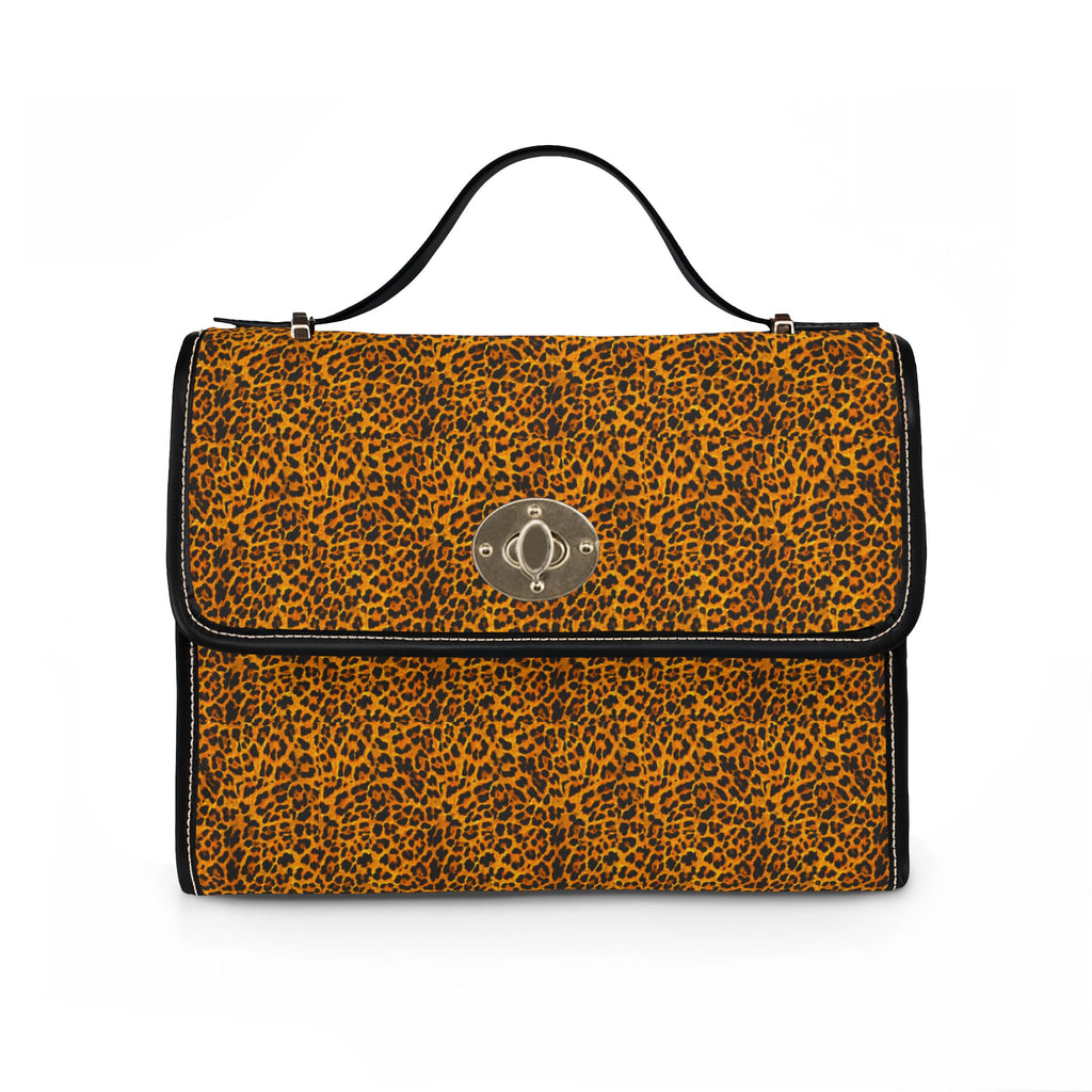 Leopard Print Satchel Bag | Waterproof Canvas, Top Handle Crossbody
