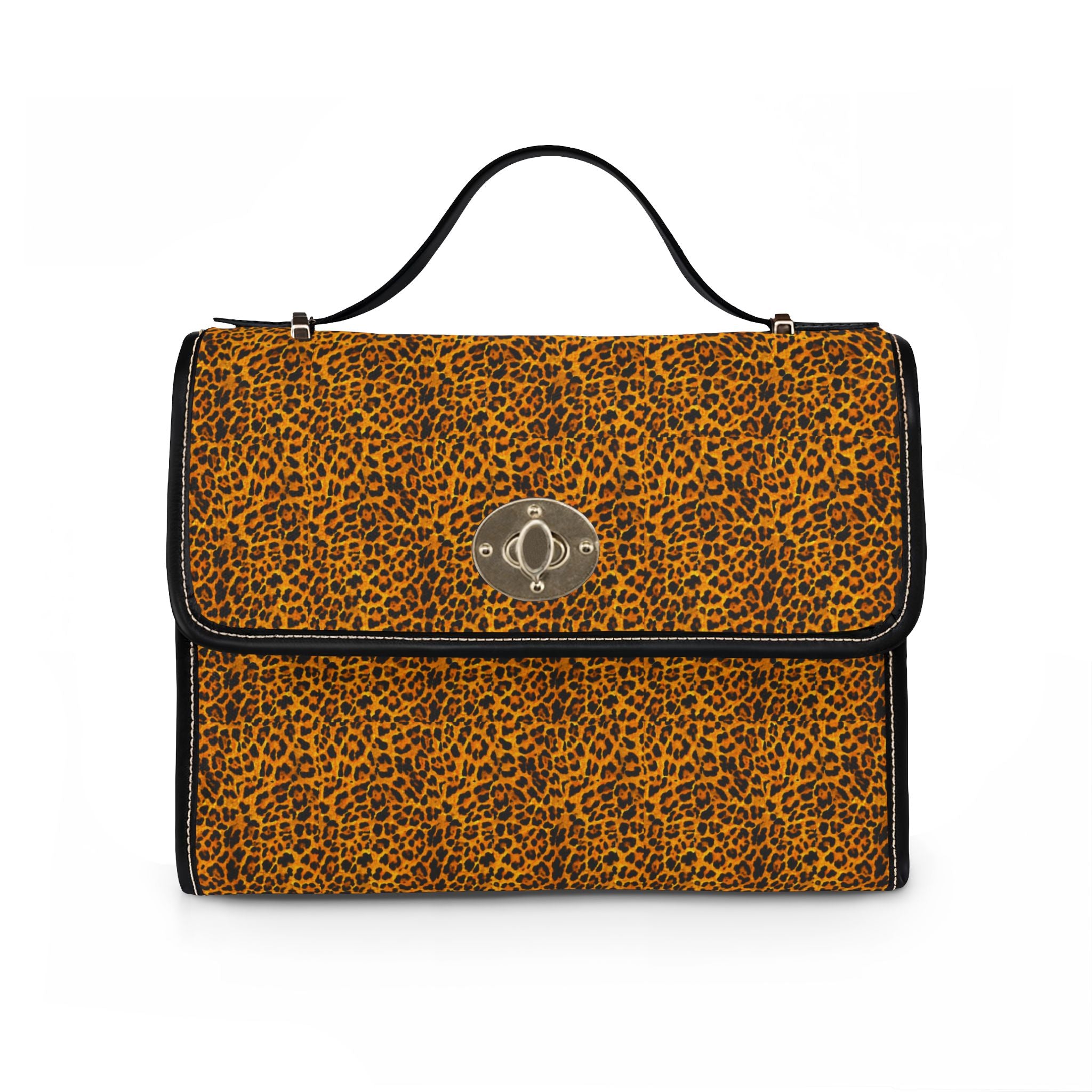 Leopard Print Satchel Bag | Waterproof Canvas, Top Handle Crossbody