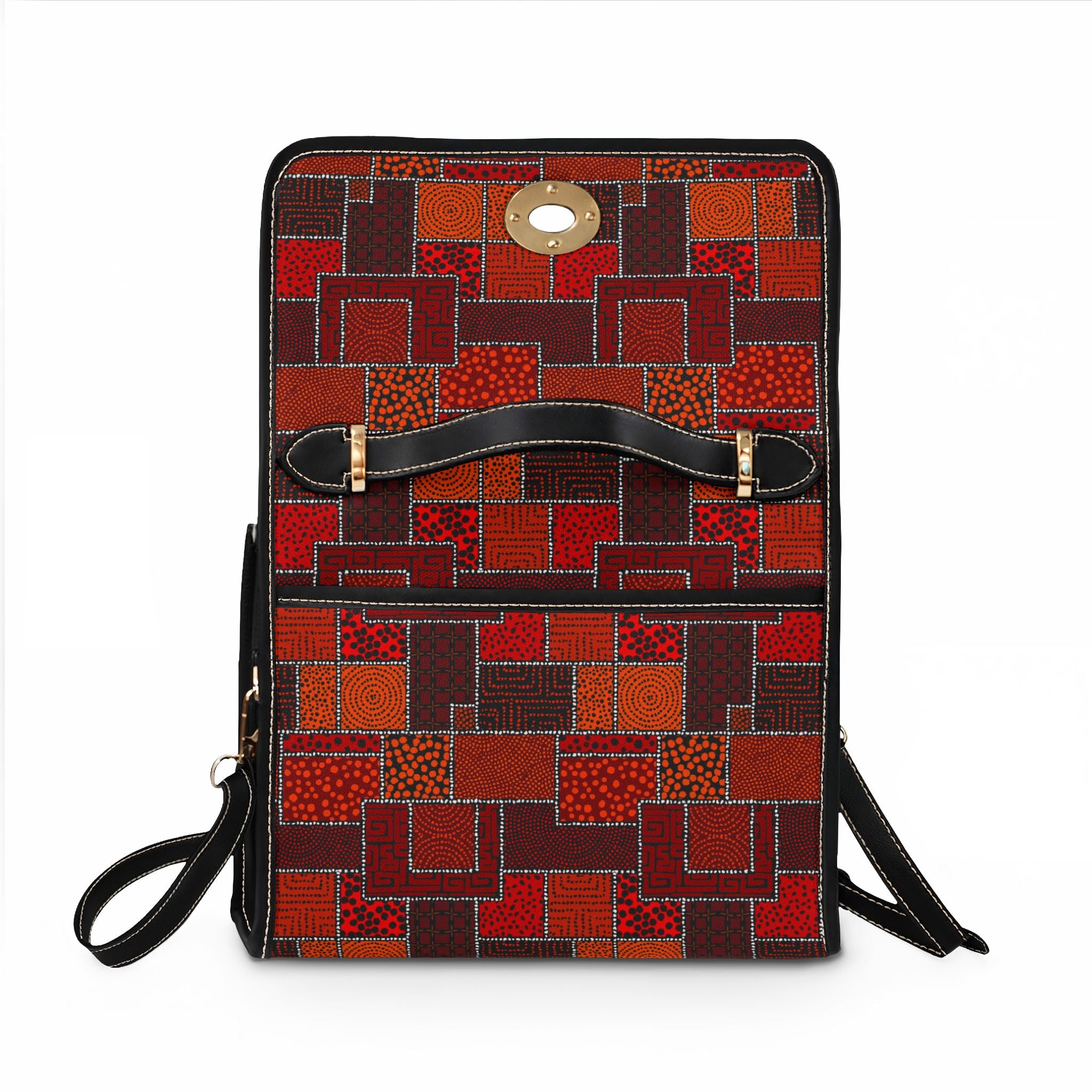 Geometric Patchwork Pattern Waterproof Canvas Bag | Red Orange Squares