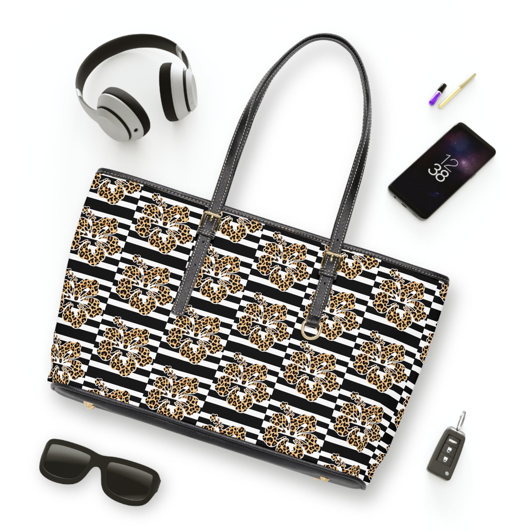 Leopard Floral Stripe PU Shoulder Bag