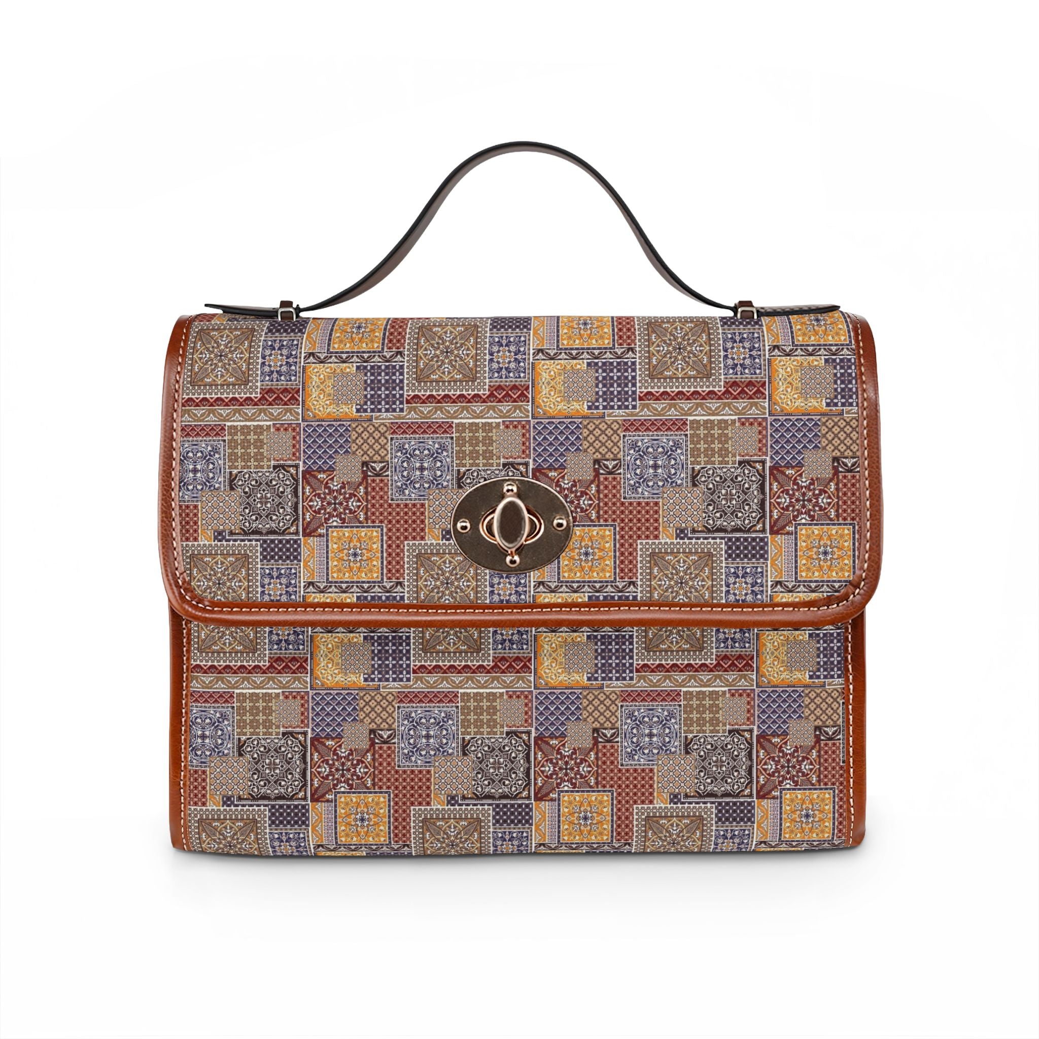 Patchwork Pattern Waterproof Canvas Bag — Vintage Geometric Tote/Handbag