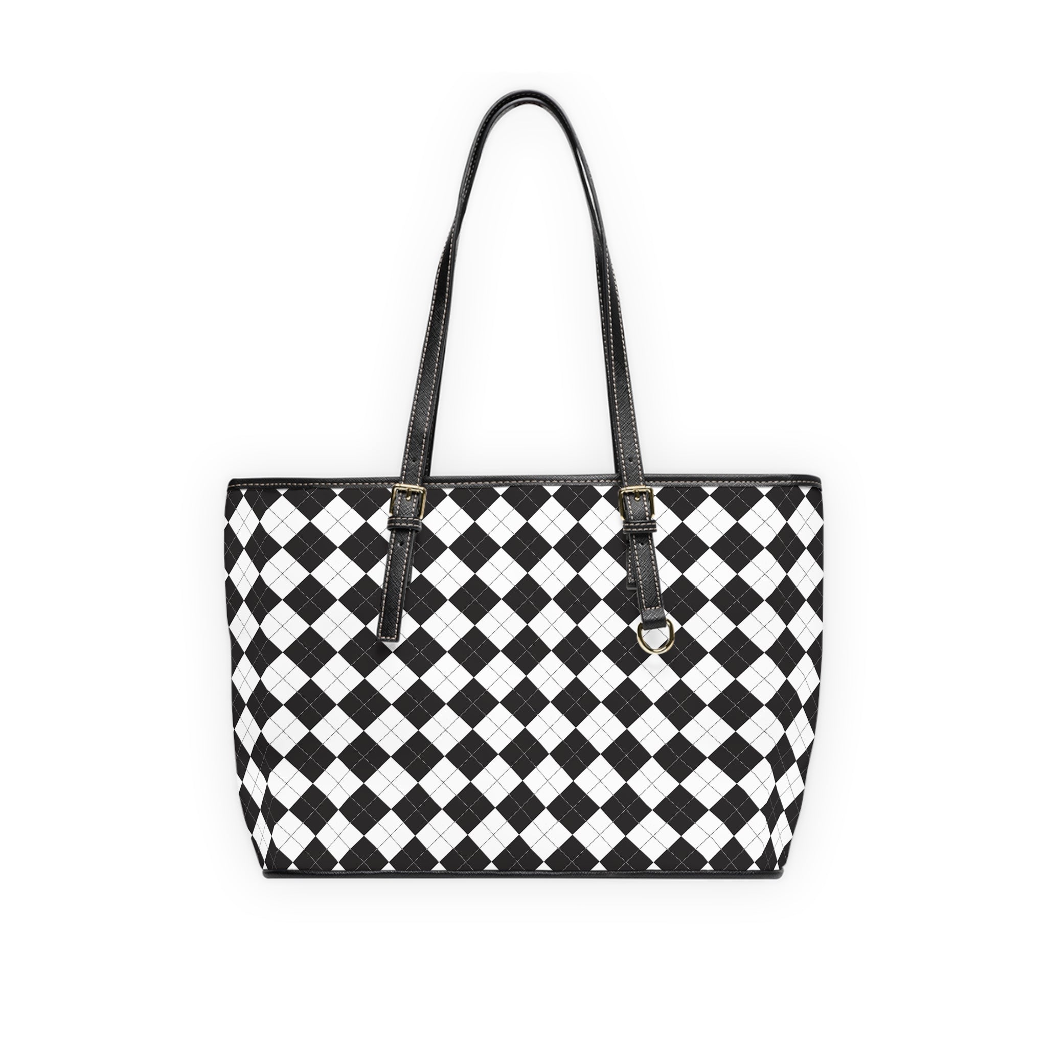Black & White Checker PU Leather Shoulder Bag — Stylish Tote for Everyday Use