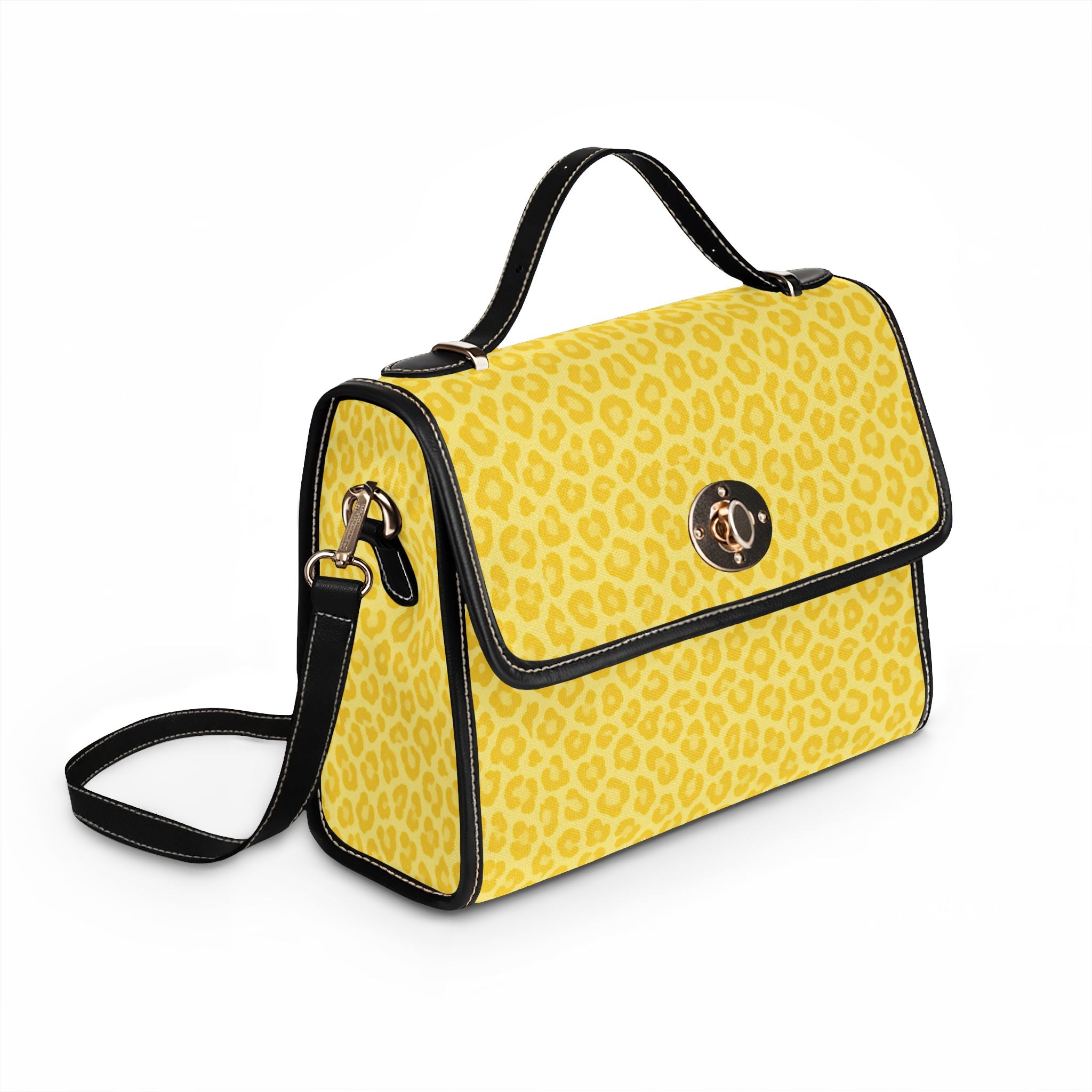 Yellow Leopard Print Waterproof Canvas Bag | Top Handle Crossbody