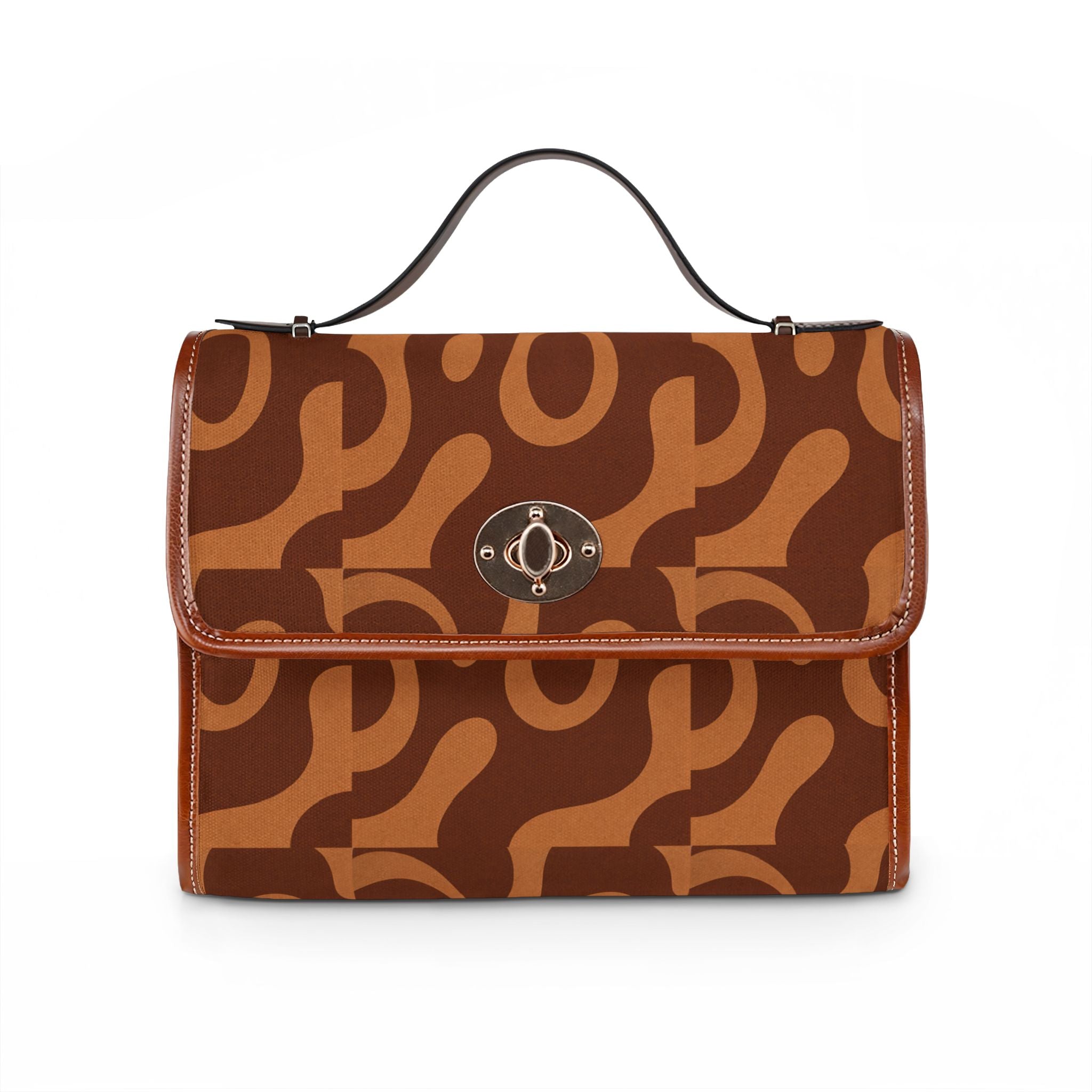 Retro Brown Abstract Pattern Waterproof Canvas Bag | Leopard-Inspired Print