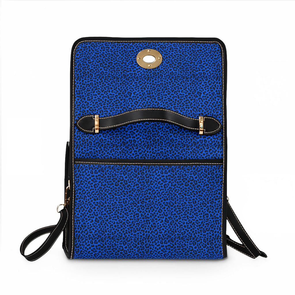 Blue Leopard Print Canvas Bag | Waterproof Top-Handle Satchel