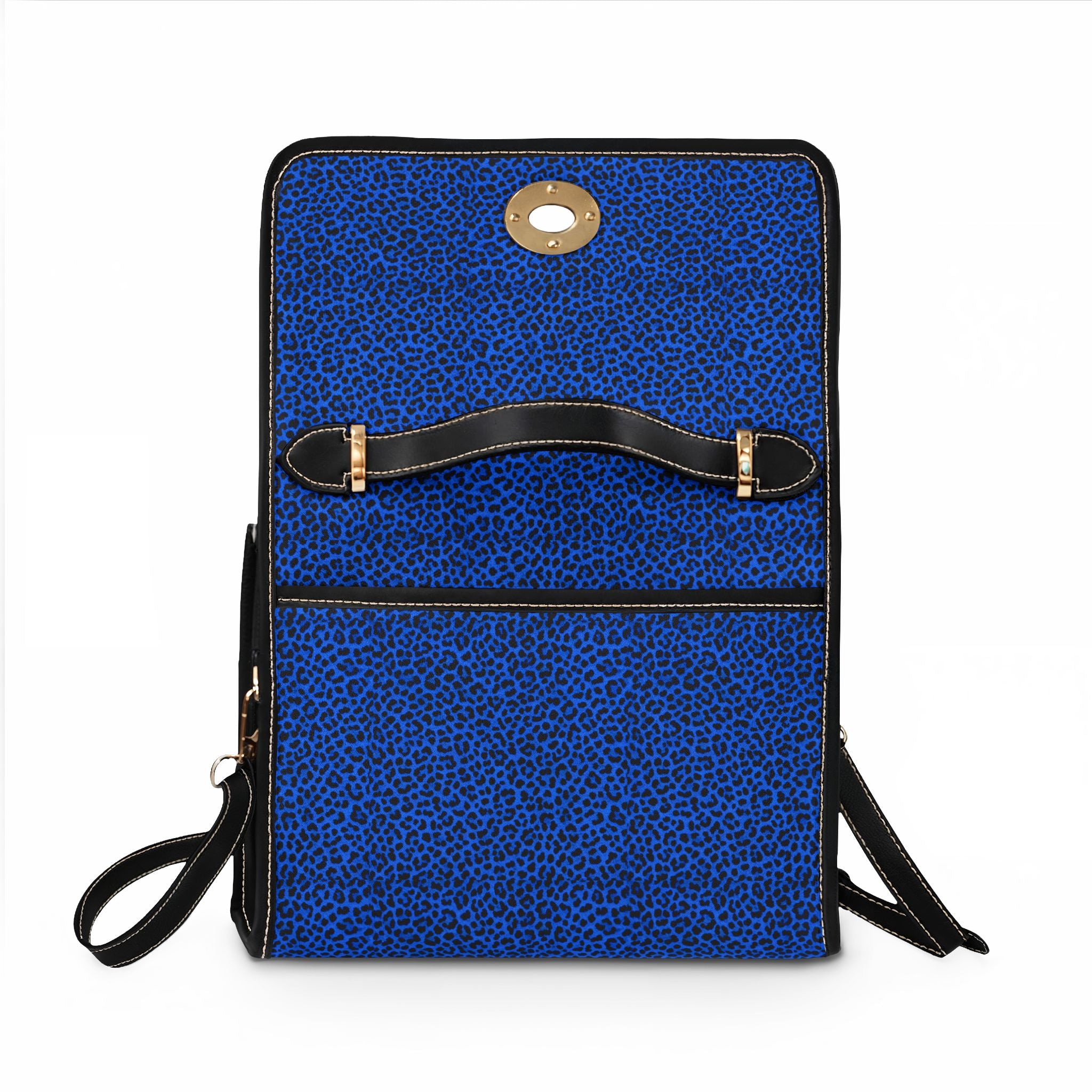 Blue Leopard Print Canvas Bag | Waterproof Top-Handle Satchel