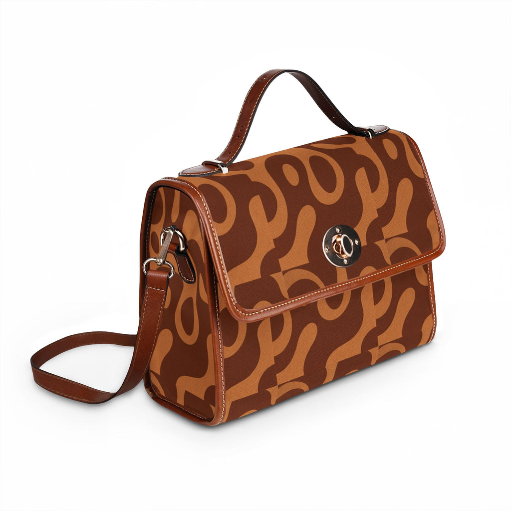 Retro Brown Abstract Pattern Waterproof Canvas Bag | Leopard-Inspired Print