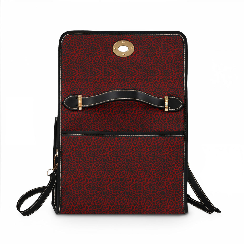 Red Leopard Print Waterproof Canvas Bag | Top Handle Crossbody Satchel