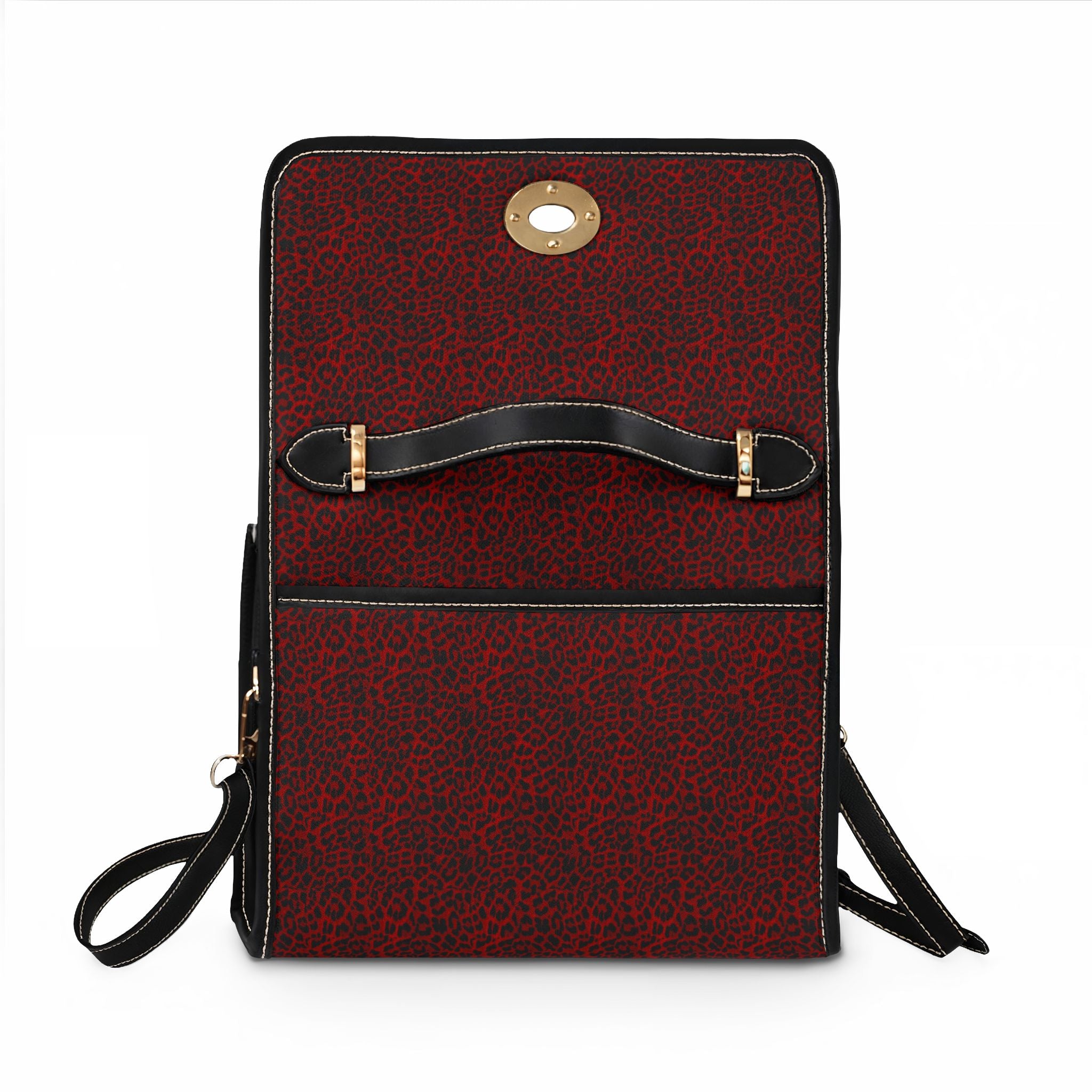 Red Leopard Print Waterproof Canvas Bag | Top Handle Crossbody Satchel