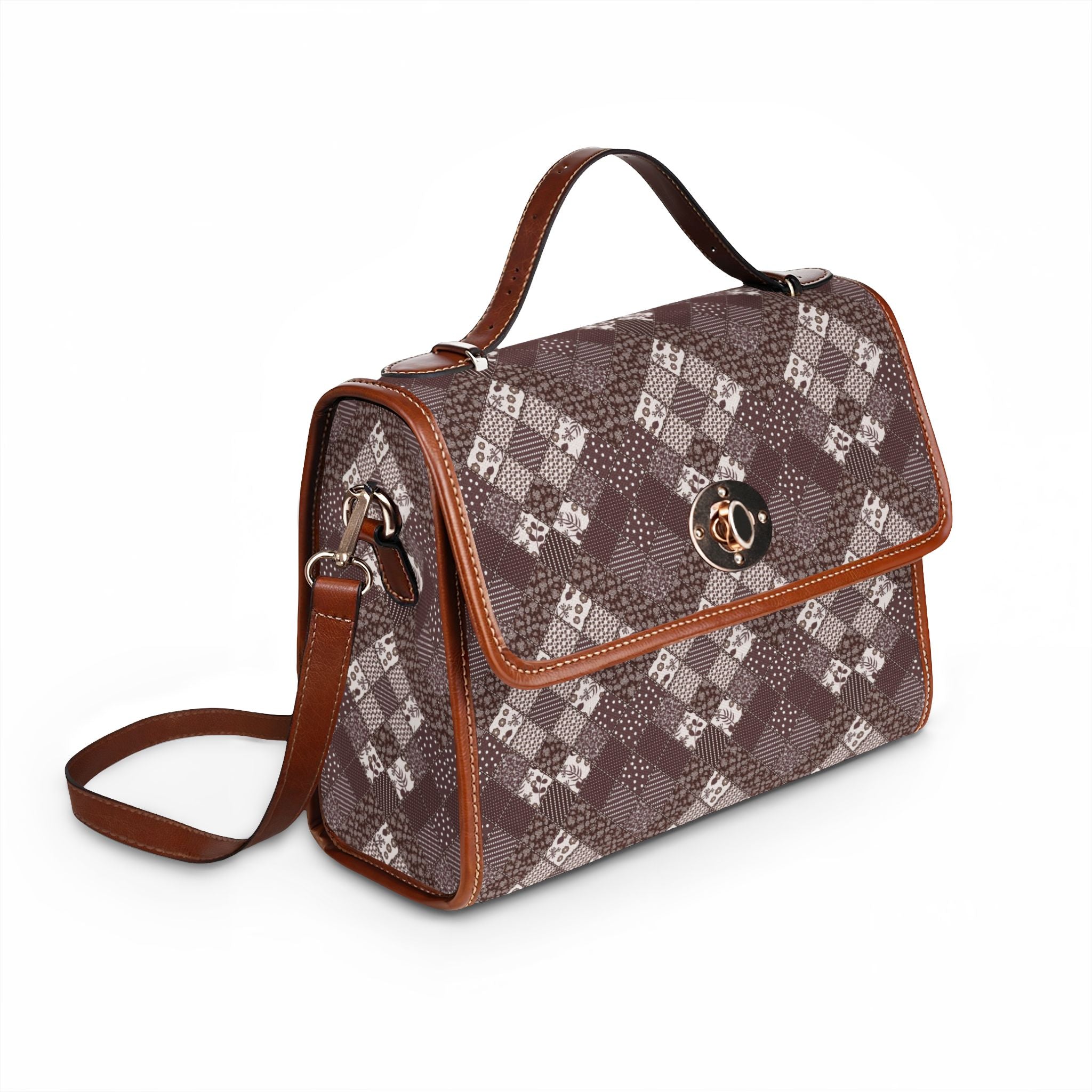 Brown Argyle Pattern Waterproof Canvas Bag | Plaid Crossbody Bag