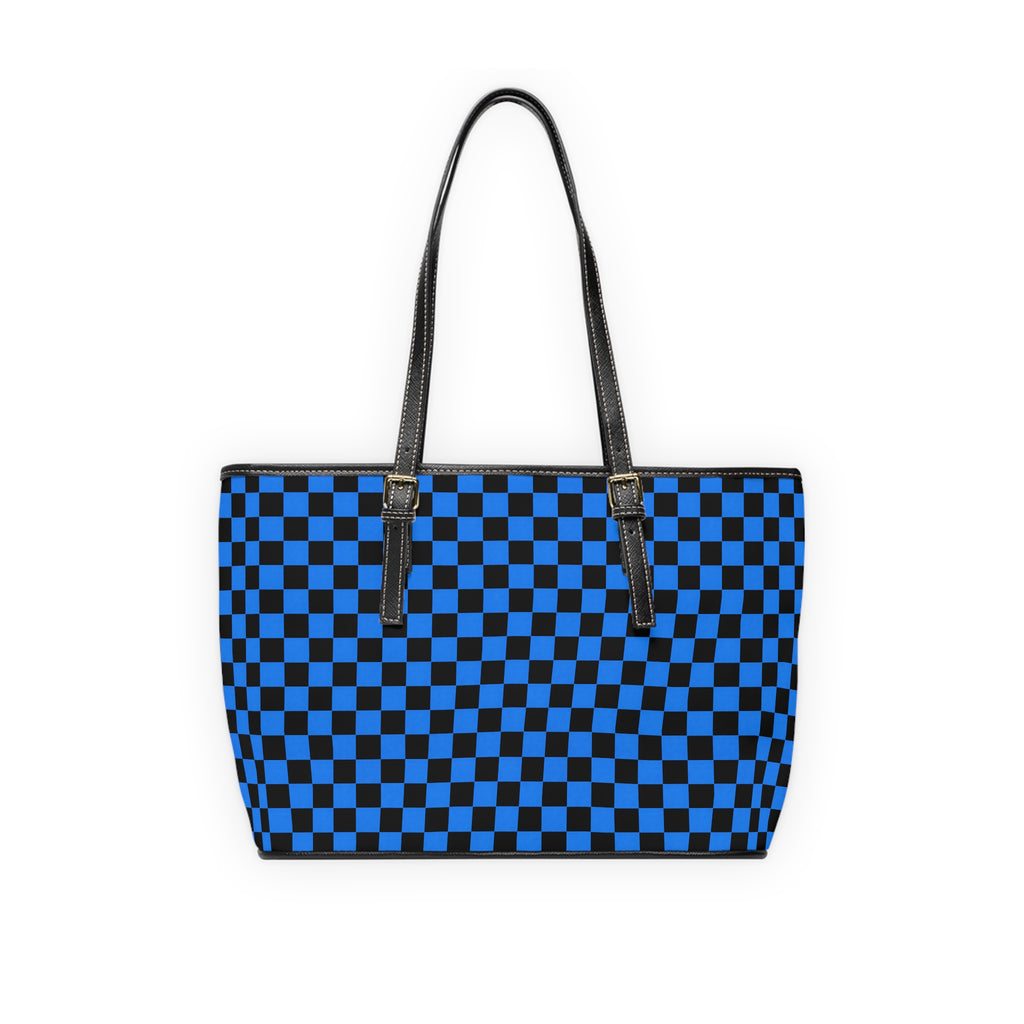 Blue/Black Checkerboard PU Leather Shoulder Bag — Stylish Tote for Everyday Use
