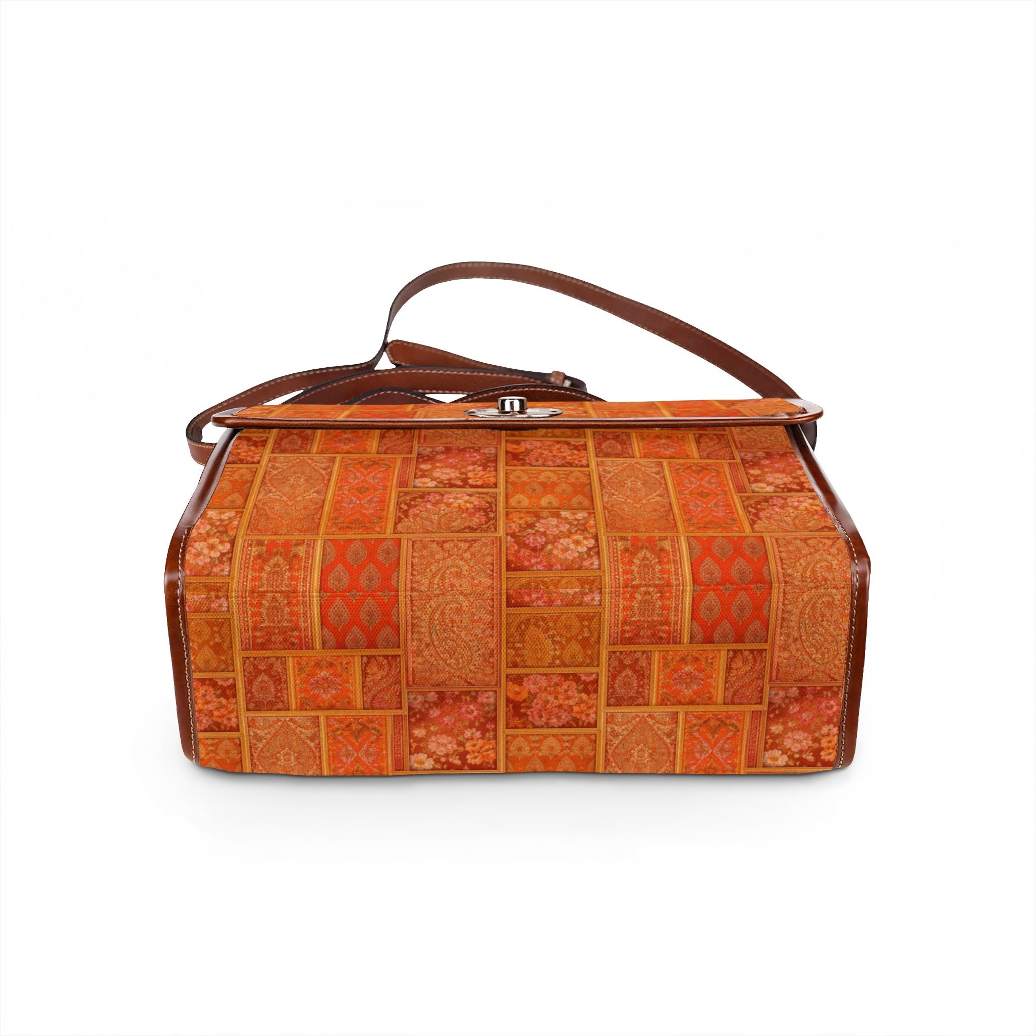 Vintage Mosaic Tile Waterproof Canvas Bag | Orange Patchwork Pattern